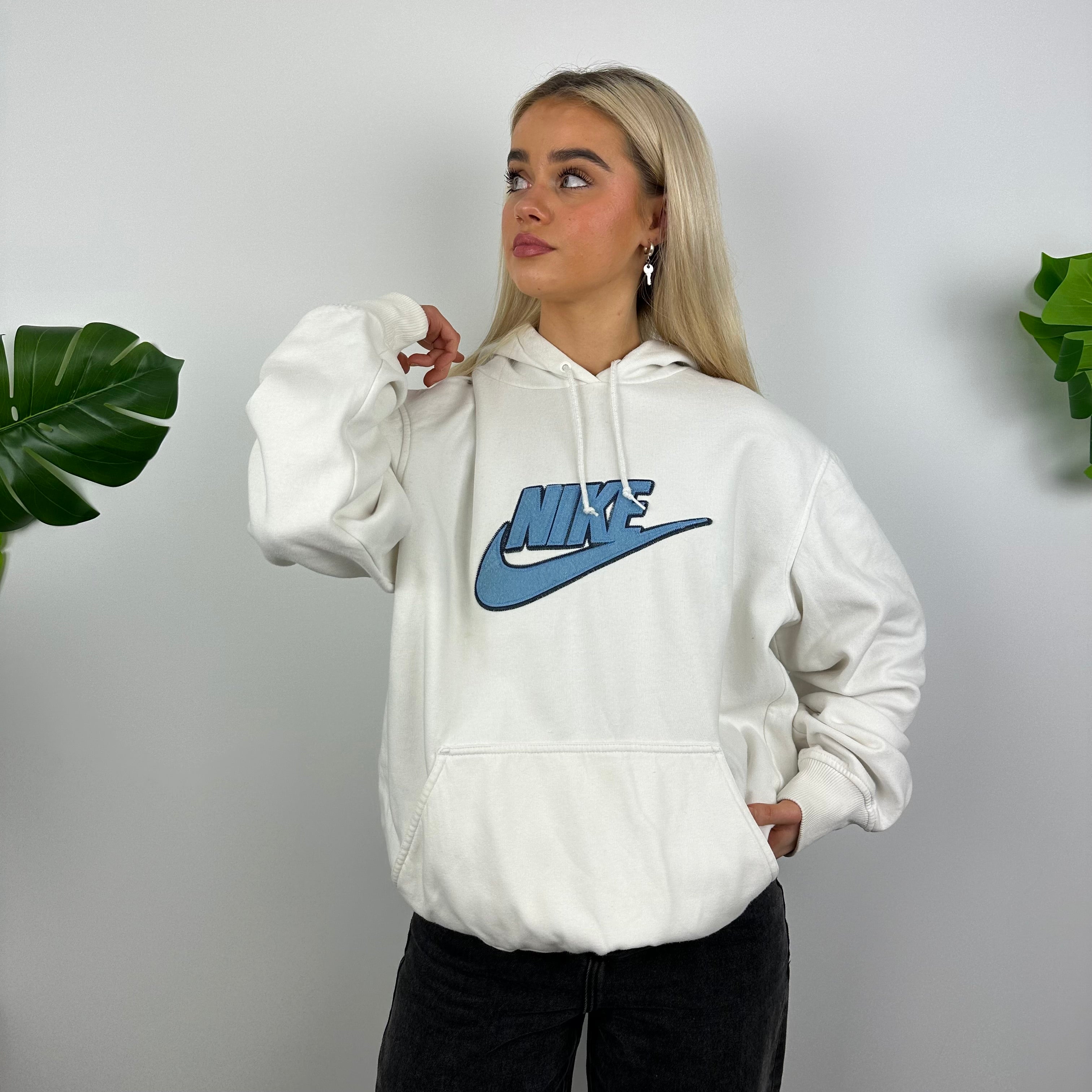 Nike RARE White Embroidered Spell Out Hoodie (L)