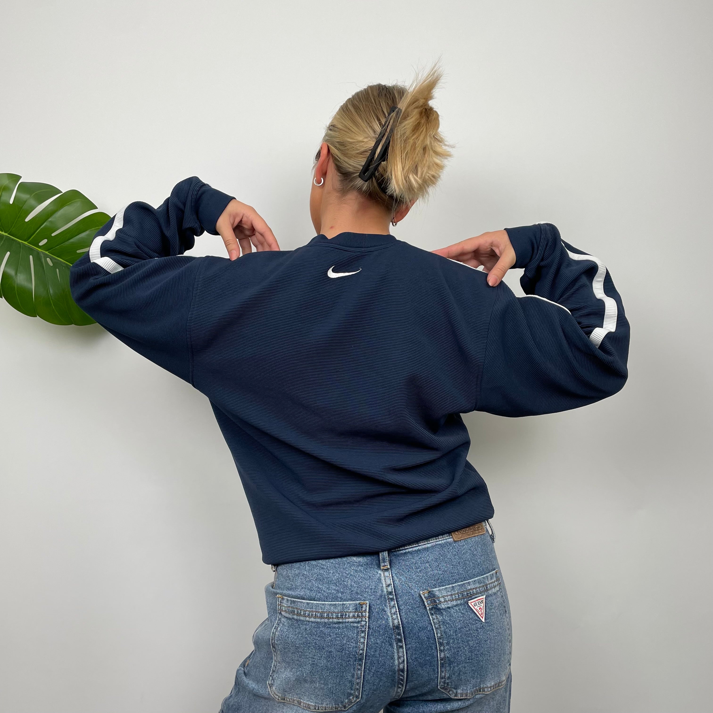 Nike Navy Embroidered Swoosh Sweatshirt (XS)