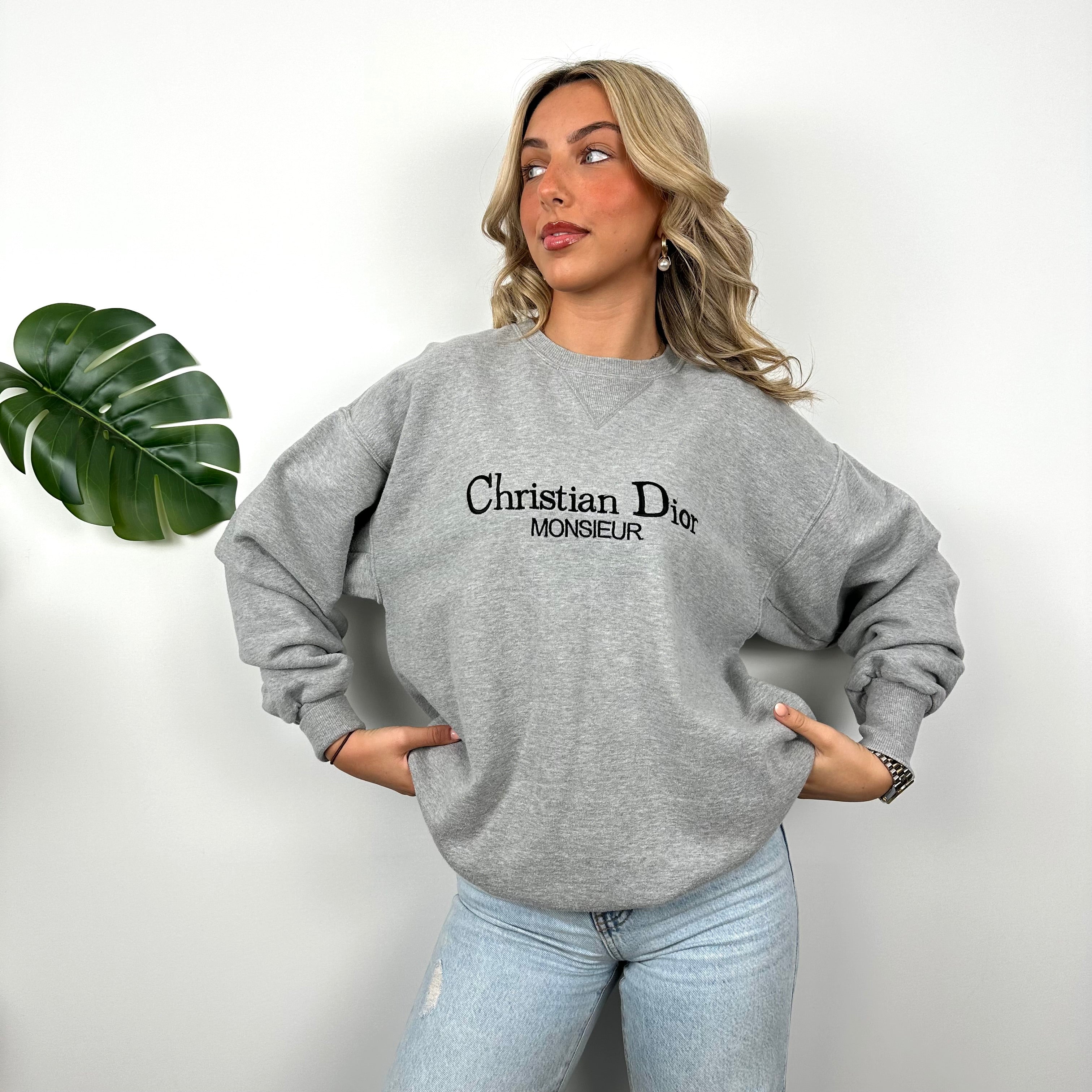 Christian Dior Grey Embroidered Spell Out Sweatshirt (L)