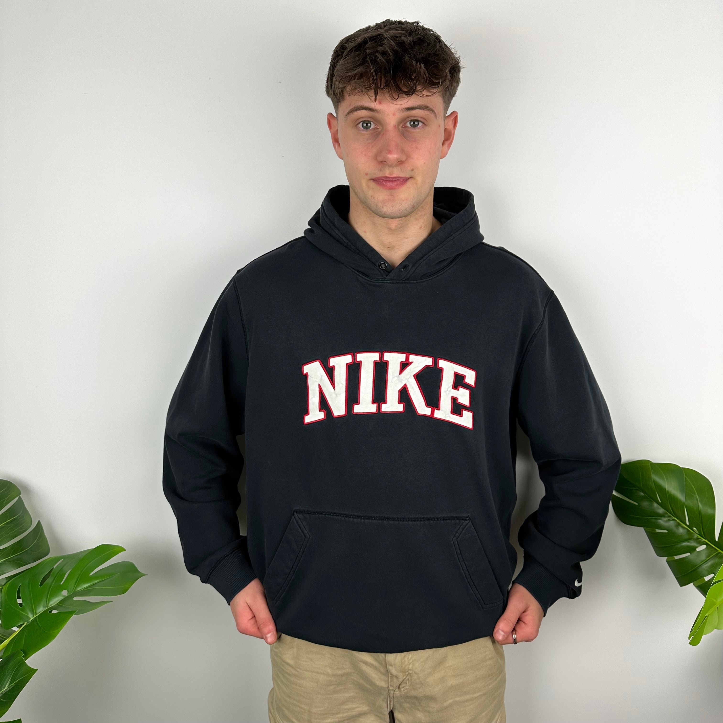 Nike Black Embroidered Spell Out Zip Up Hoodie (L)