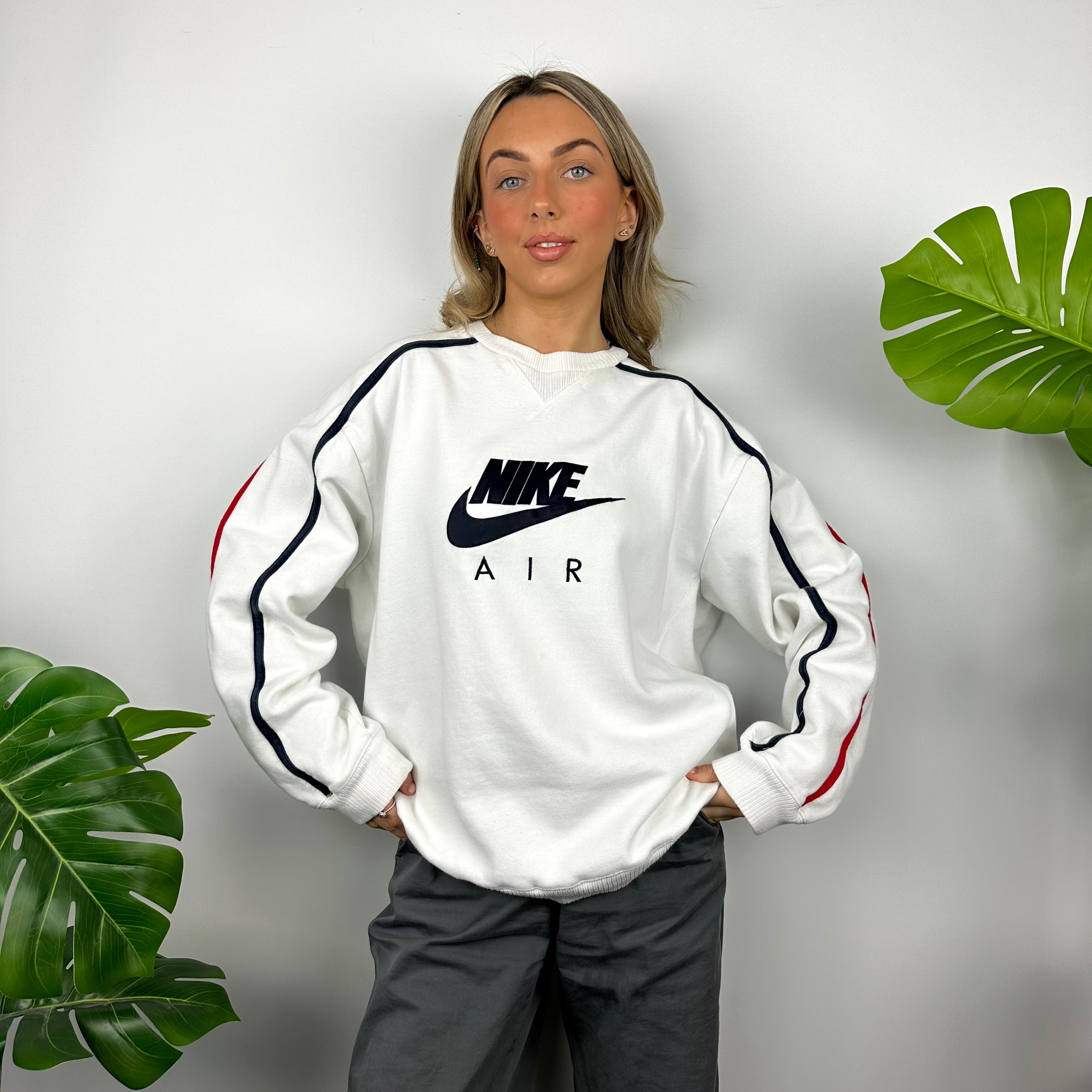 Nike White Embroidered Spell Out Sweatshirt (XL)