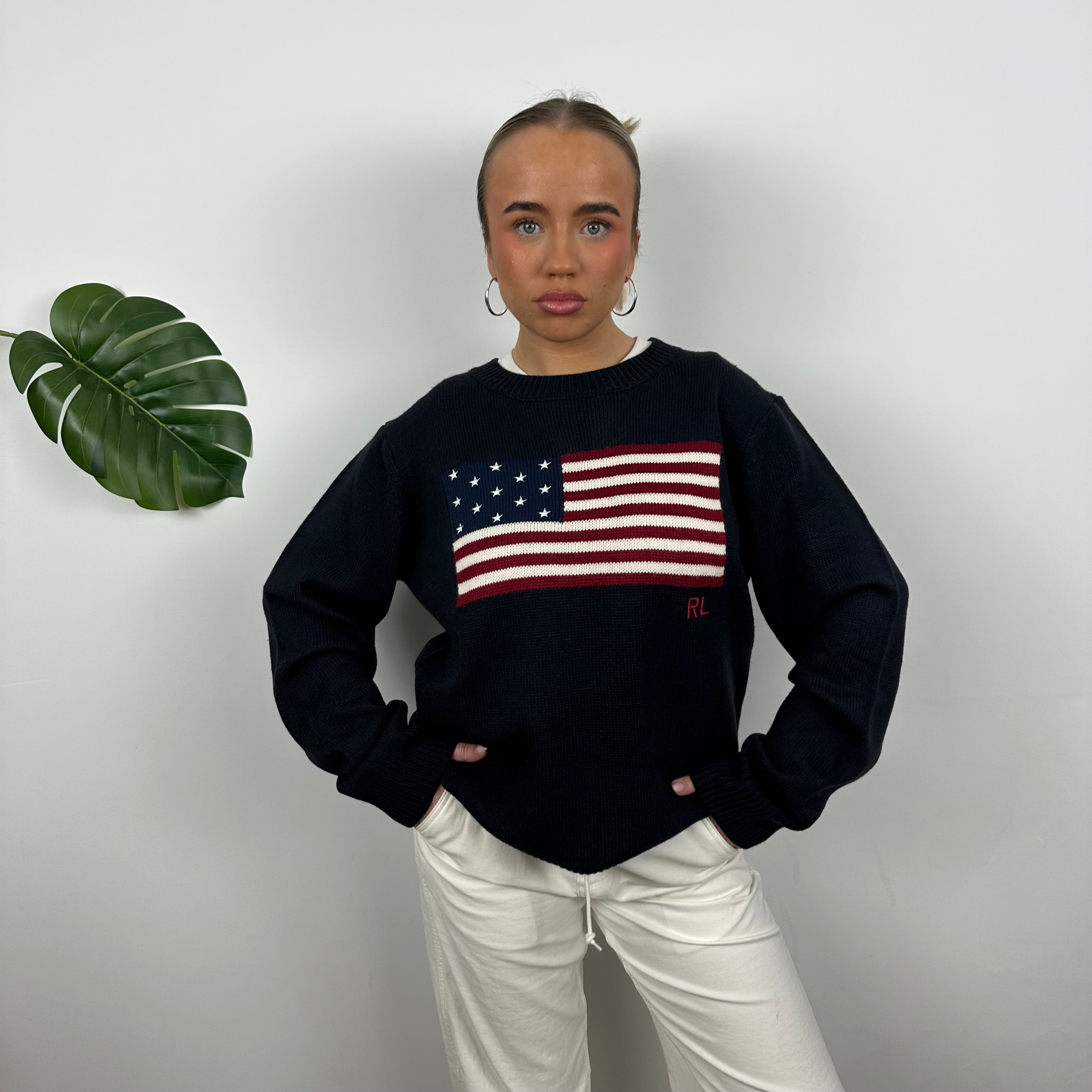 Polo Ralph Lauren Navy Embroidered Spell Out Knitted Sweater (M)
