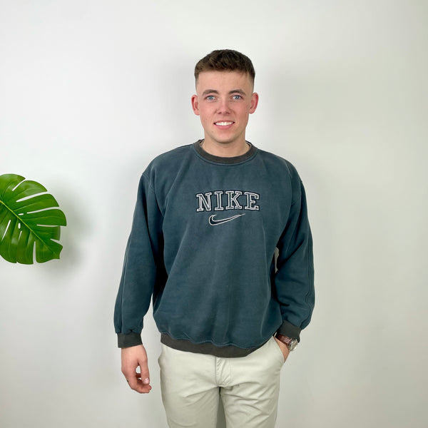 Nike Black Navy Embroidered Spell Out Sweatshirt (M)