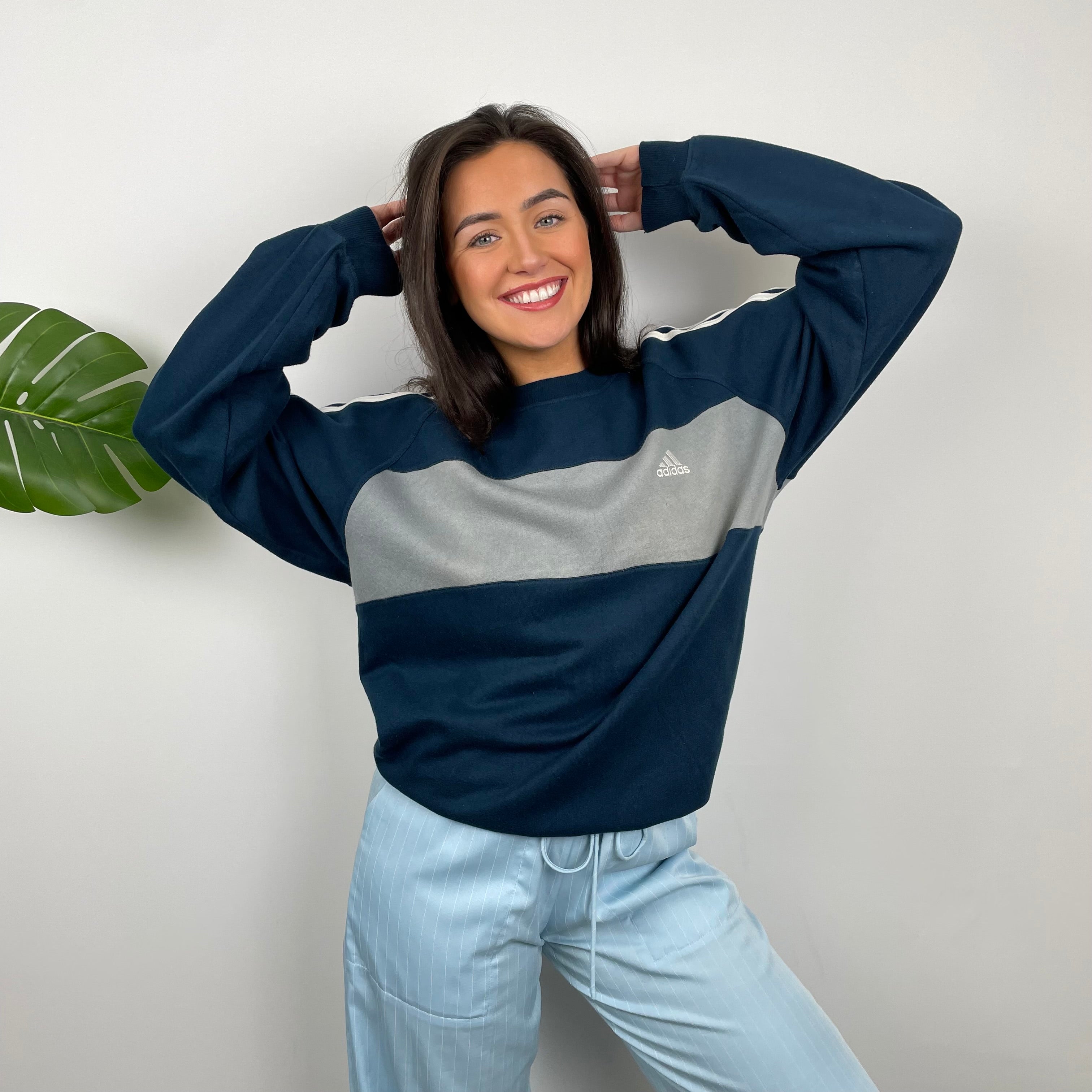 Adidas Grey & Navy Embroidered Spell Out Sweatshirt (L)