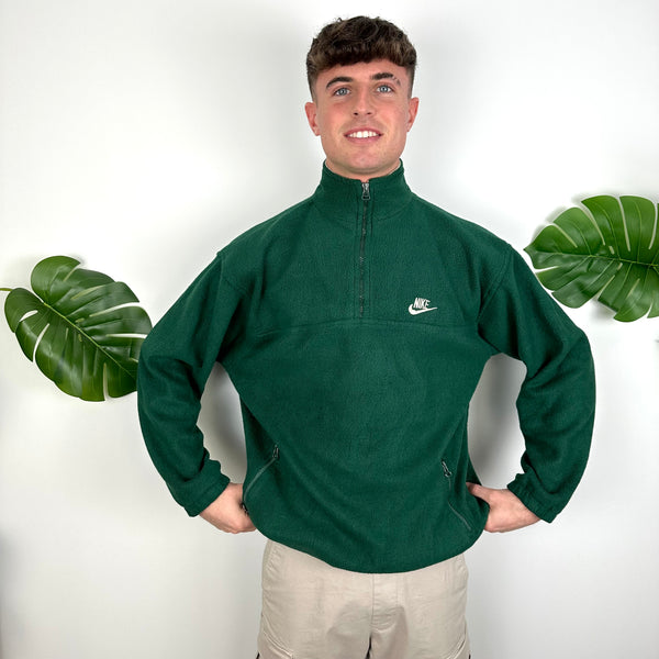 Nike Green Embroidered Spell Out Teddy Bear Fleece Quarter Zip Sweatshirt (M)