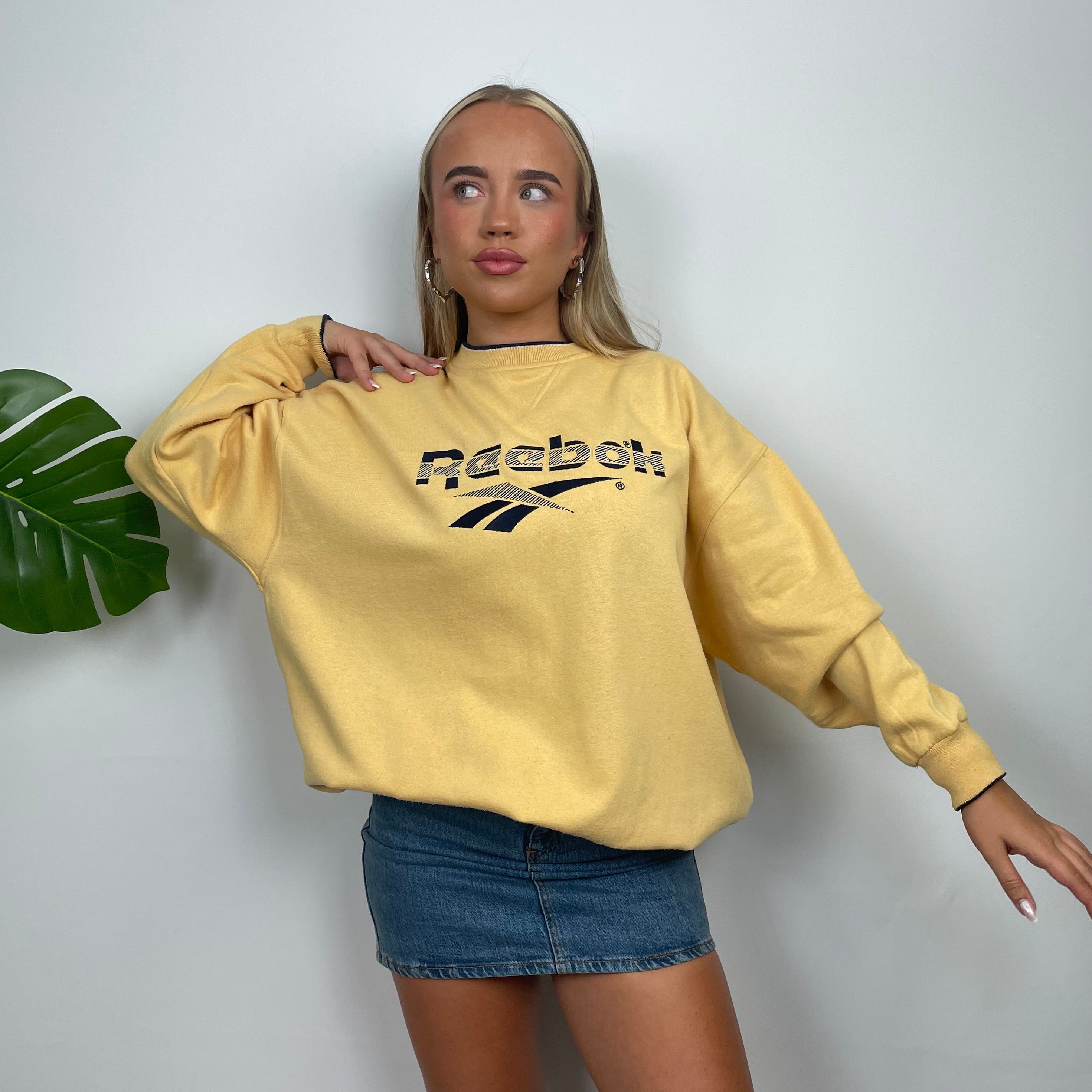 Reebok Yellow Embroidered Spell Out Sweatshirt (M)