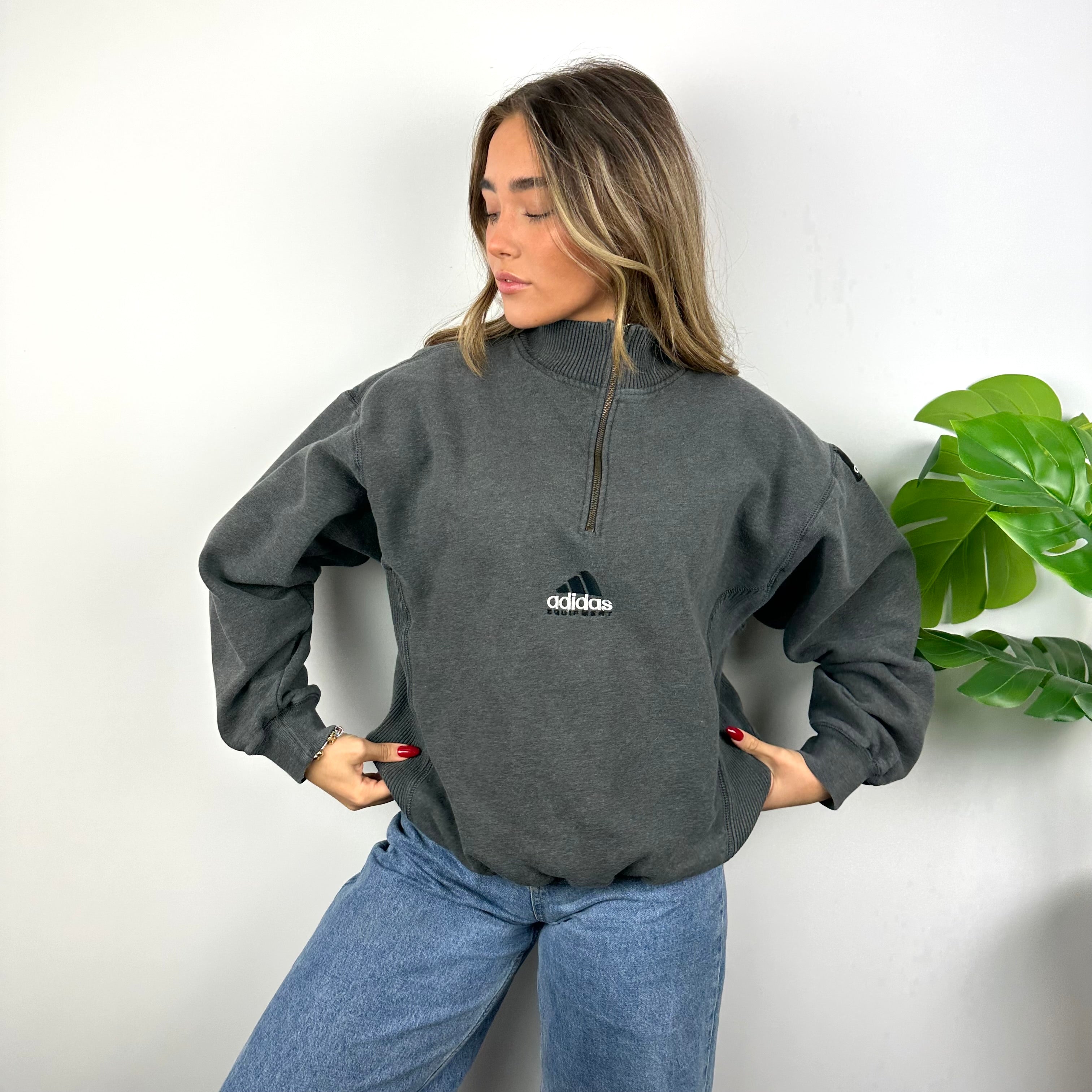 Adidas Equipment RARE Grey Embroidered Spell Out Quarter Zip Sweatshirt (M)