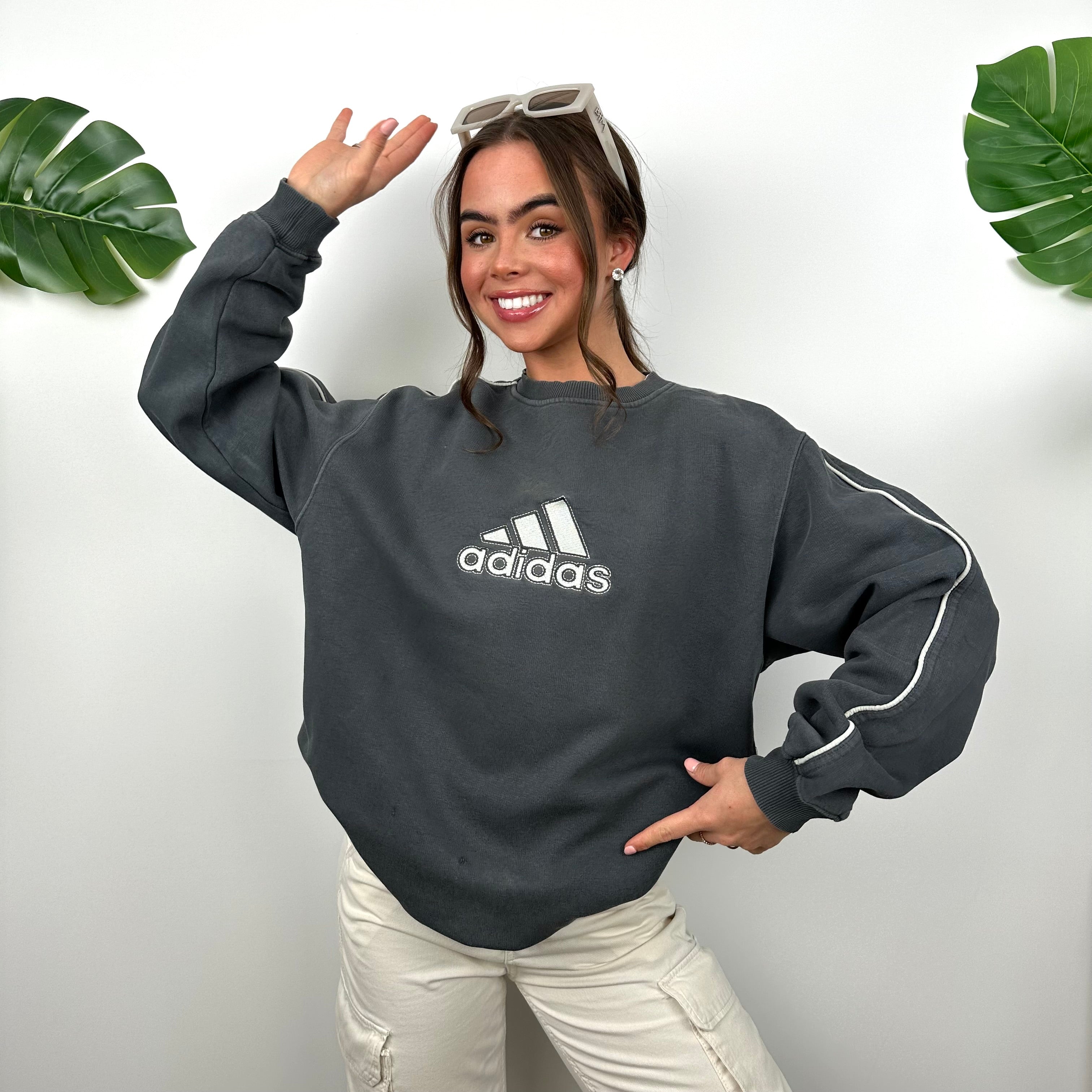 Adidas Grey Embroidered Spell Out Sweatshirt (S)