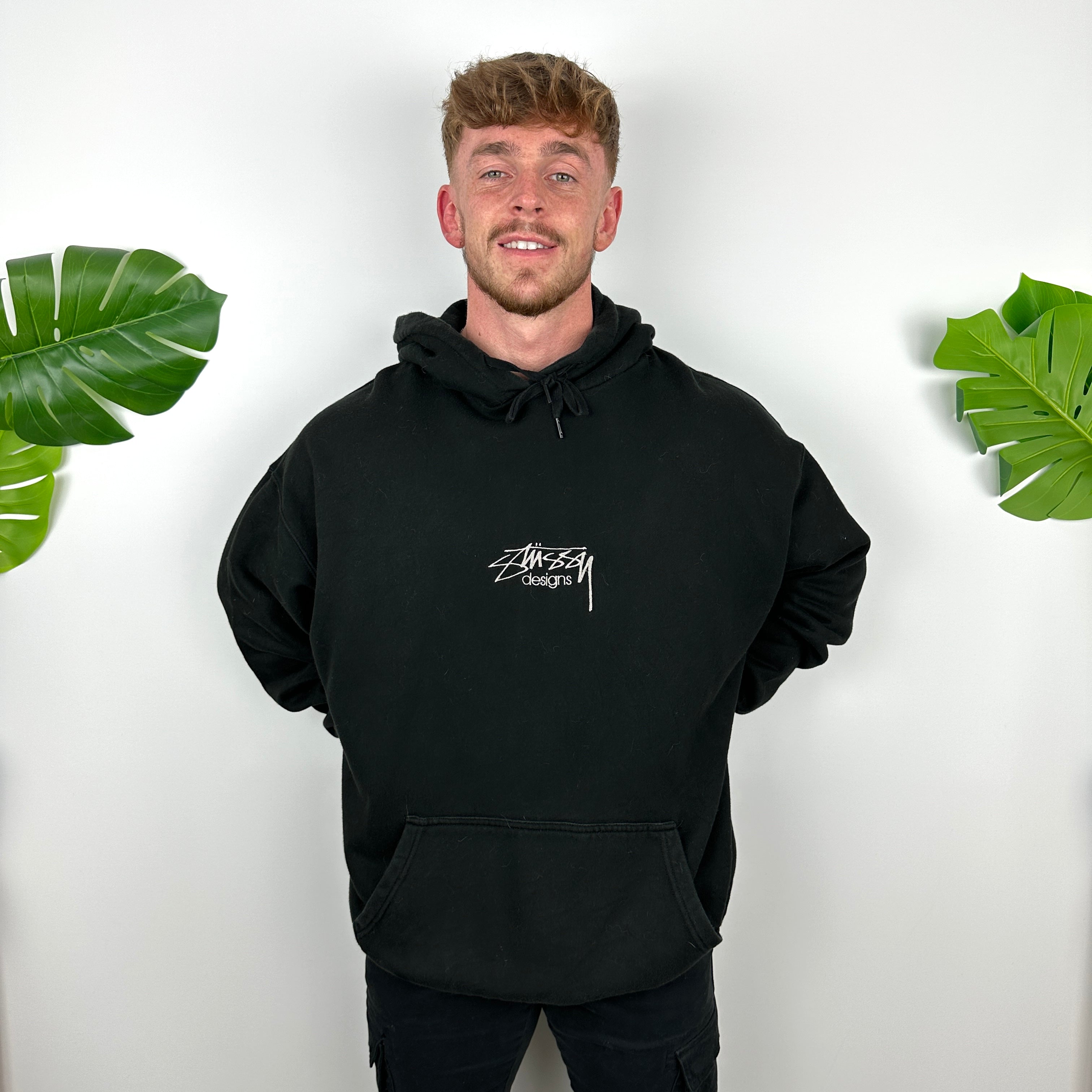 Stussy RARE Black Embroidered Spell Out Hoodie (XL)