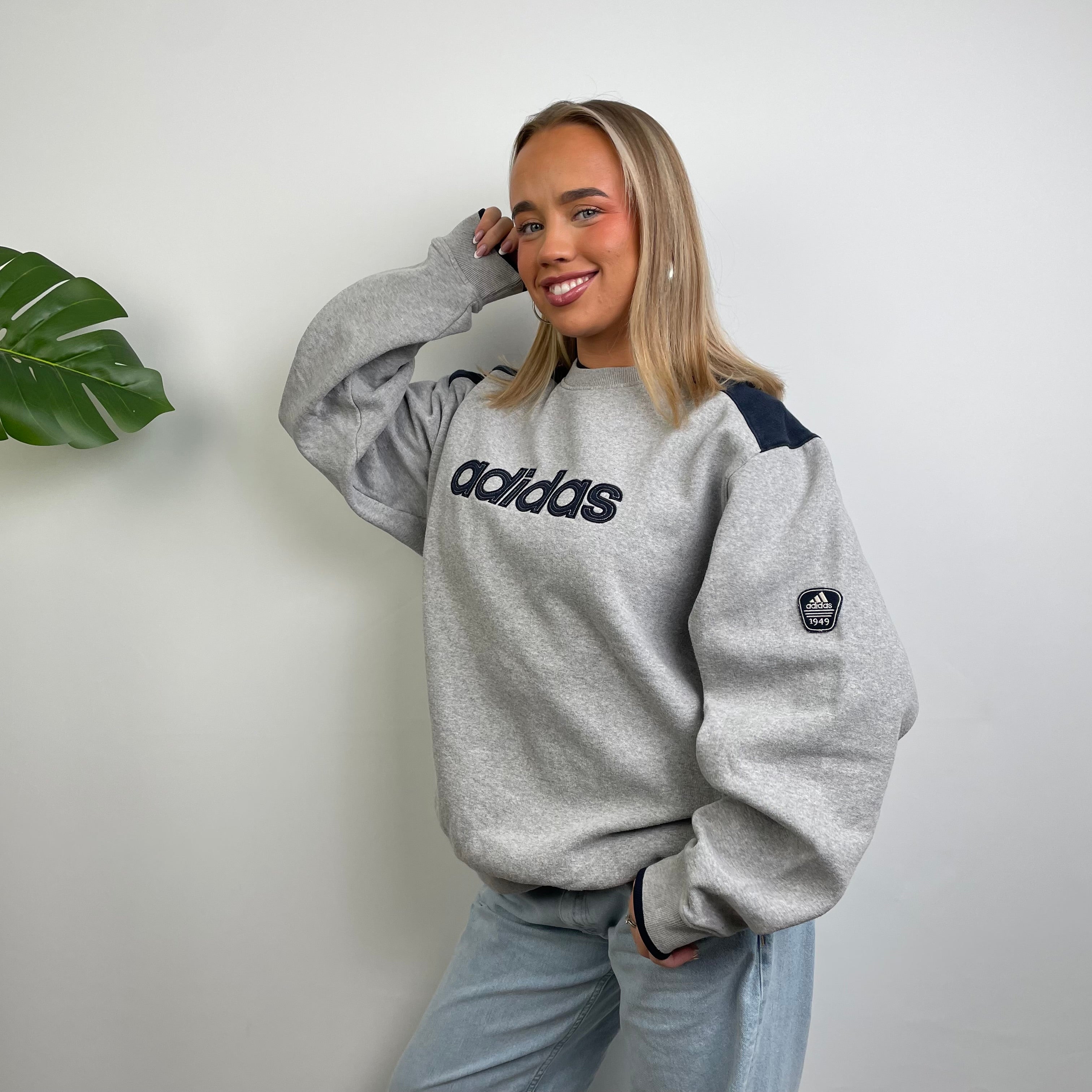 Adidas RARE Grey Embroidered Spell Out Sweatshirt (L)