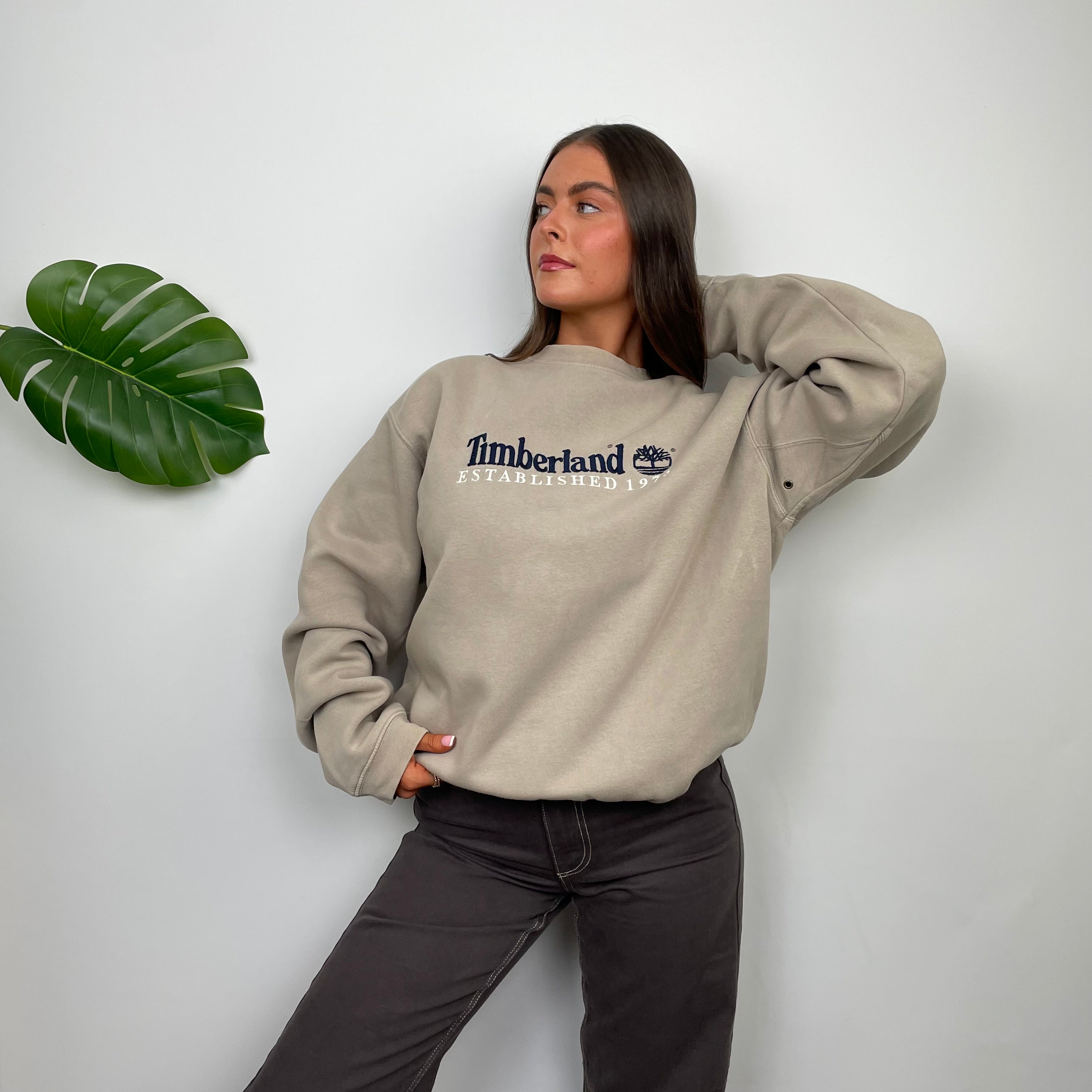 Timberland Beige Embroidered Spell Out Sweatshirt (L)