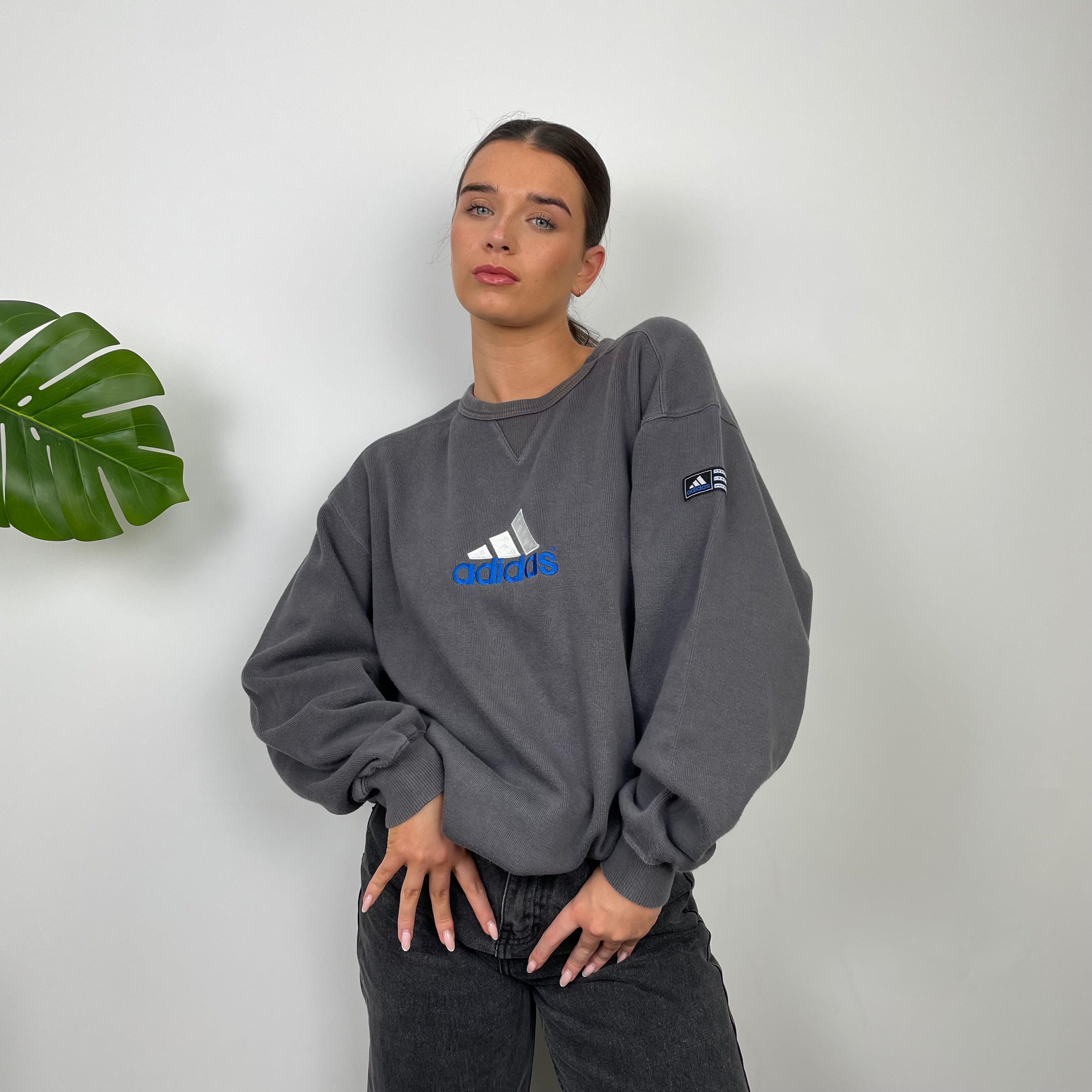 Adidas Grey Embroidered Spell Out Sweatshirt (L)