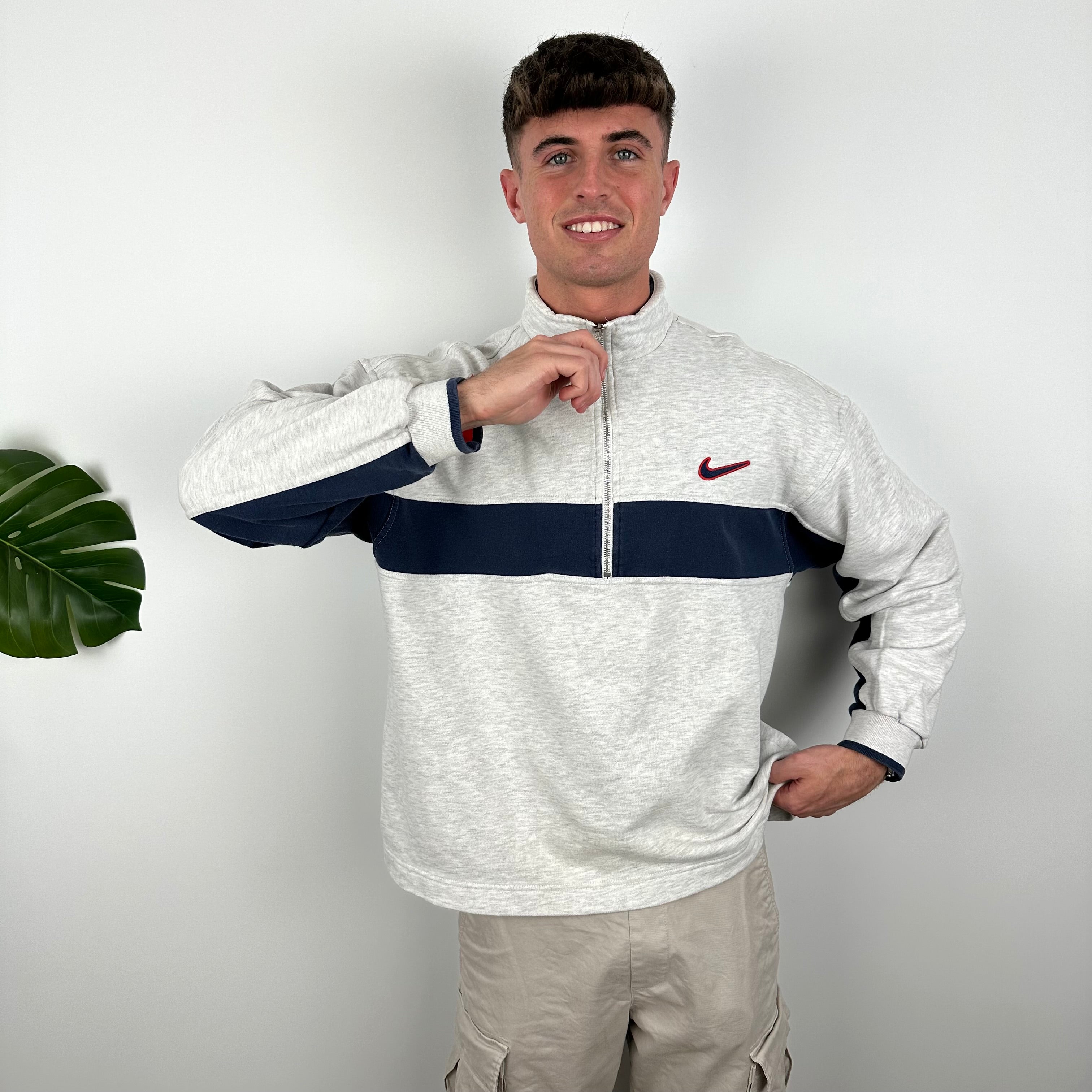 Nike Grey Embroidered Swoosh Quarter Zip Sweatshirt (L)