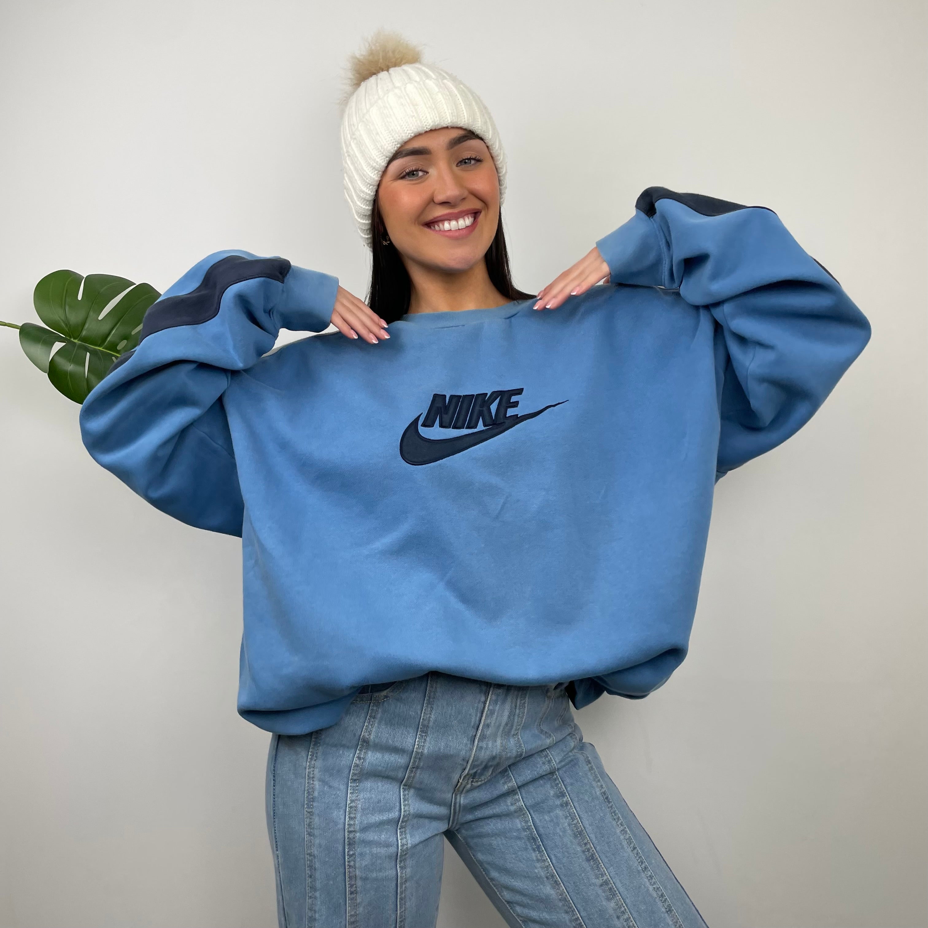 Nike Baby Blue Embroidered Spell Out Sweatshirt (XXL)