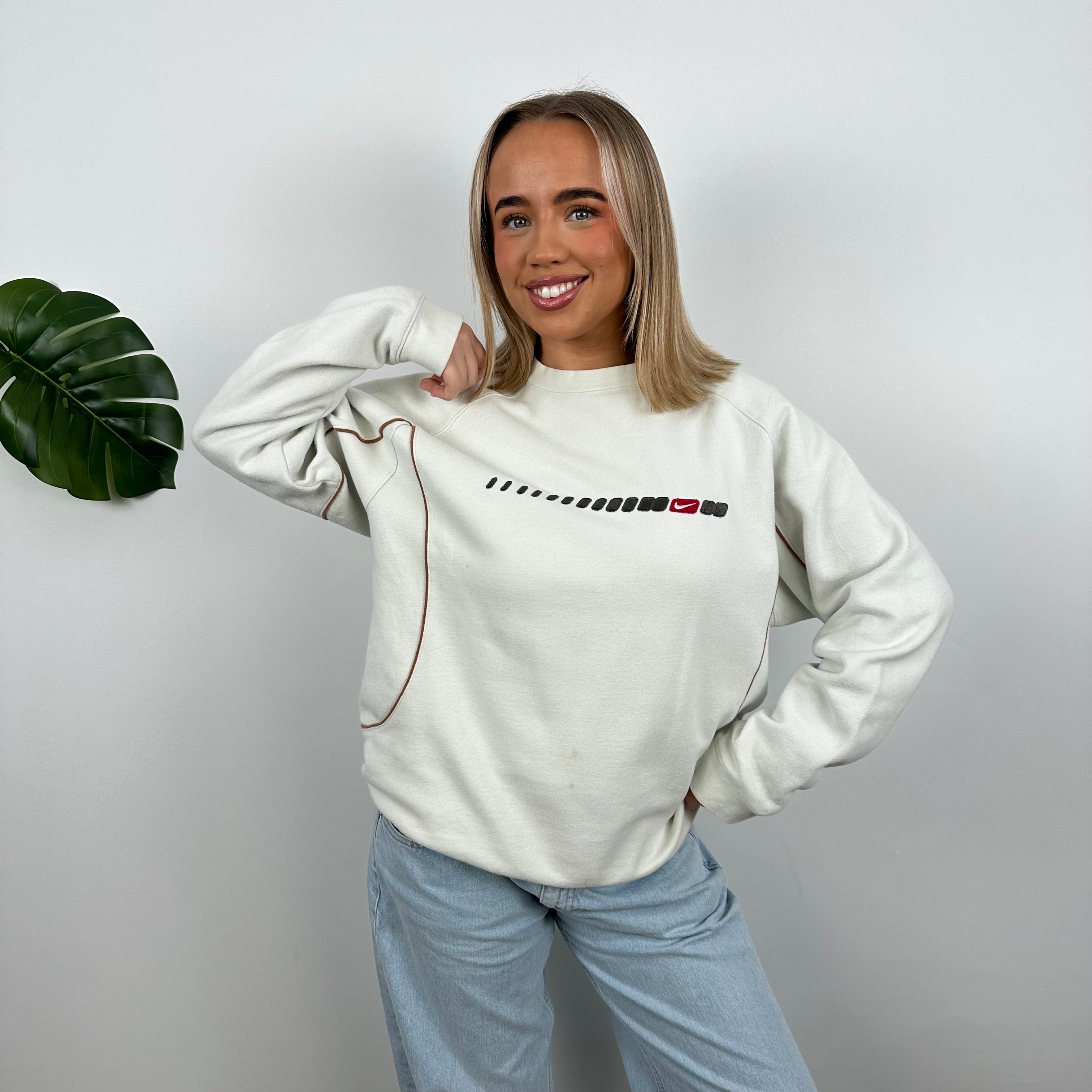 Nike White Embroidered Swoosh Sweatshirt (M)