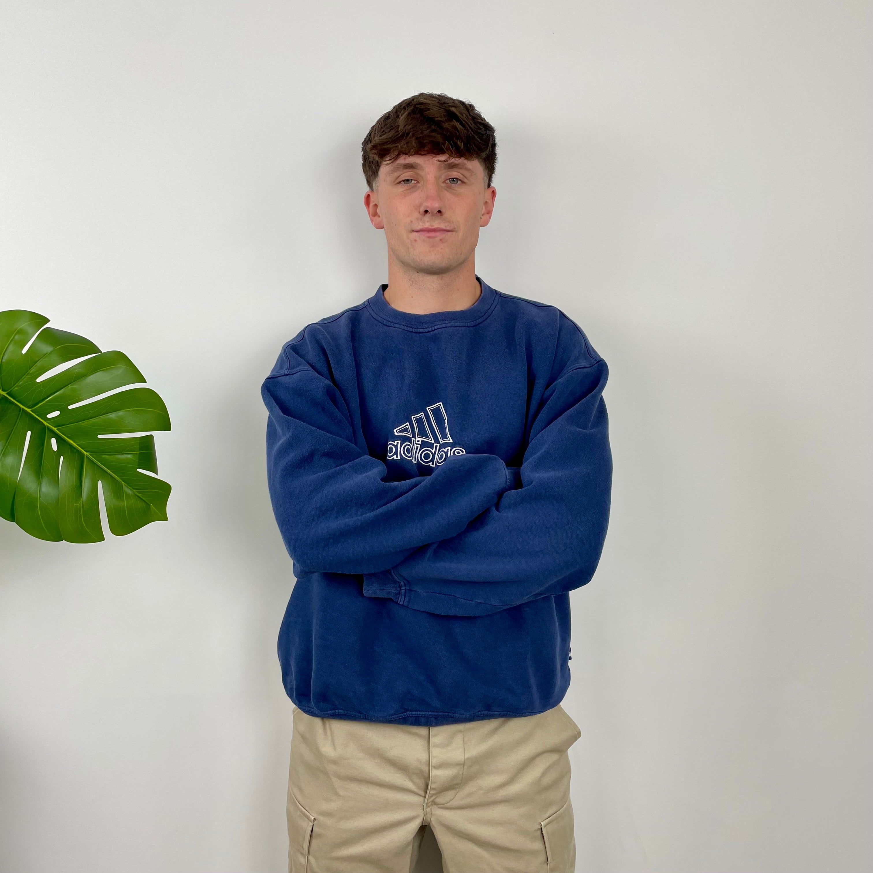 Adidas Navy Embroidered Spell Out Sweatshirt (L)
