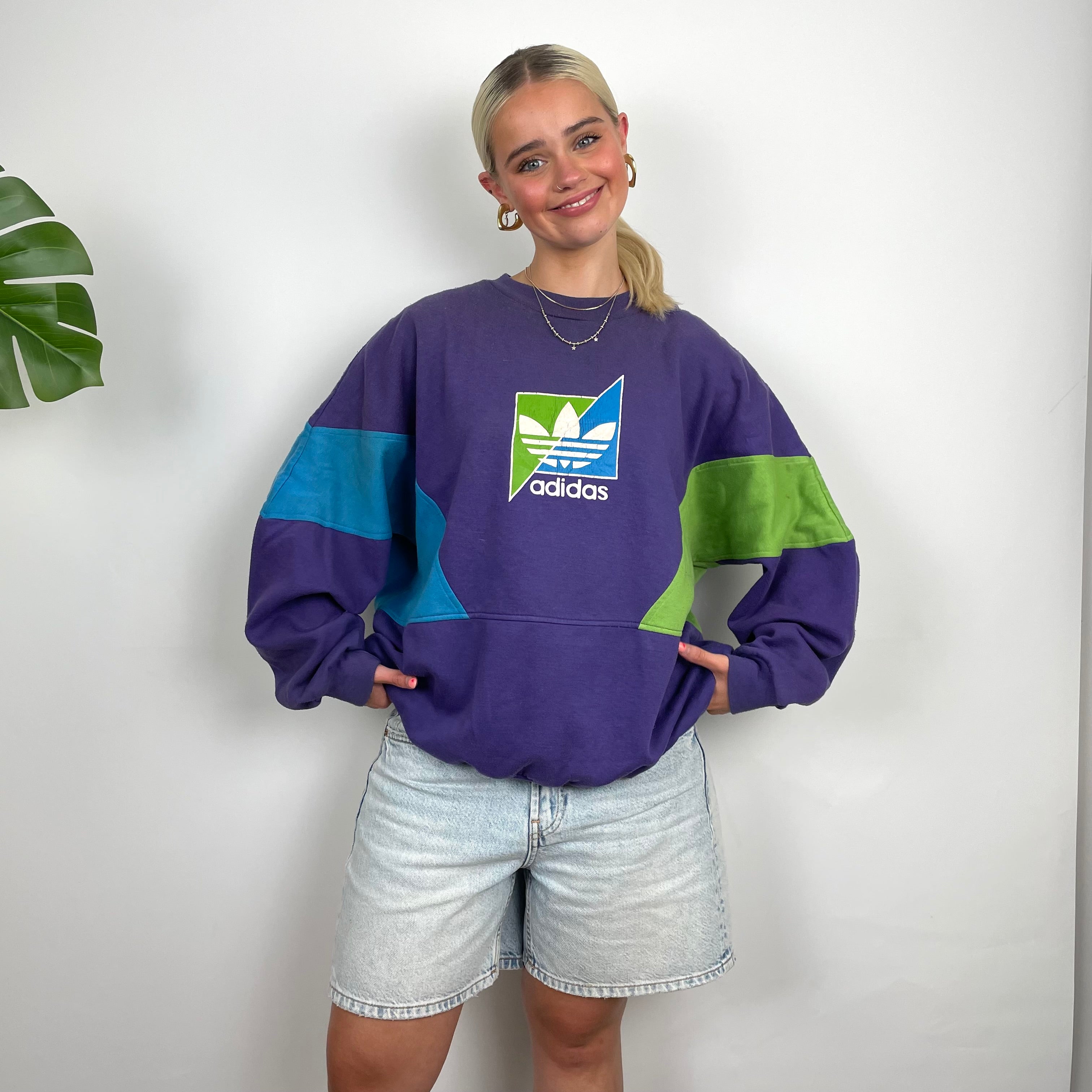 Adidas Purple Colour Block Sweatshirt (M)