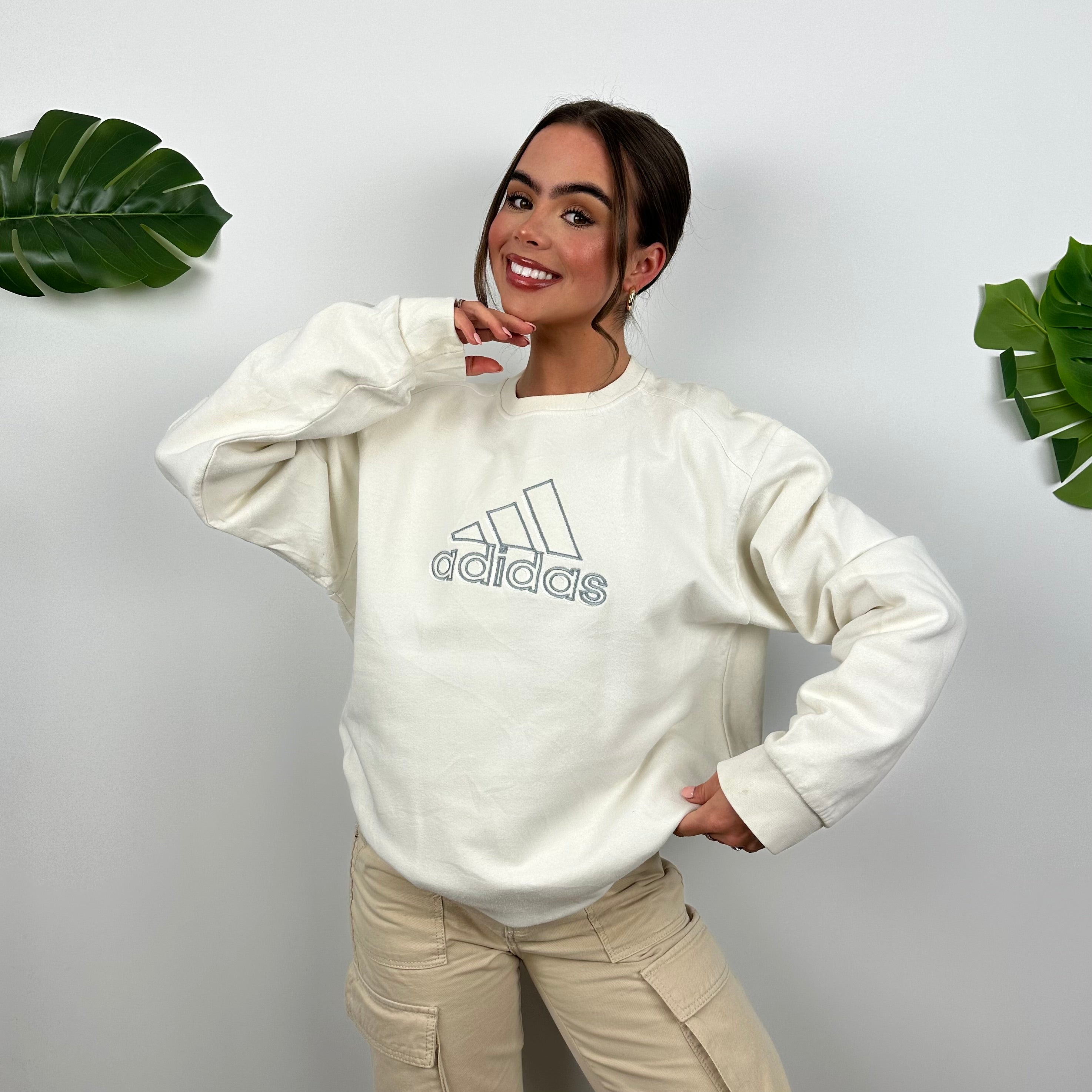 Adidas White Embroidered Spell Out Sweatshirt (M)