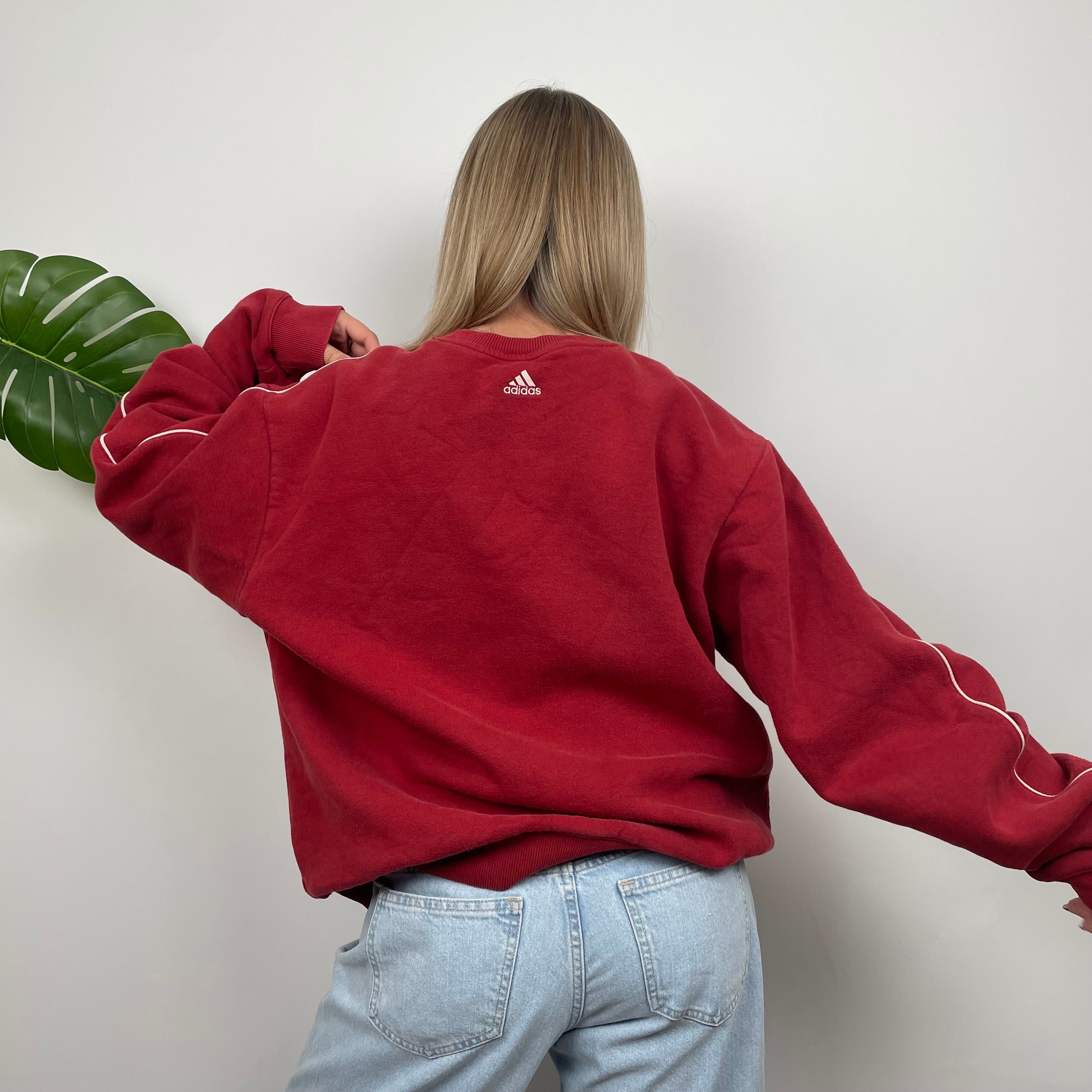 Adidas Red Embroidered Spell Out Sweatshirt (L)