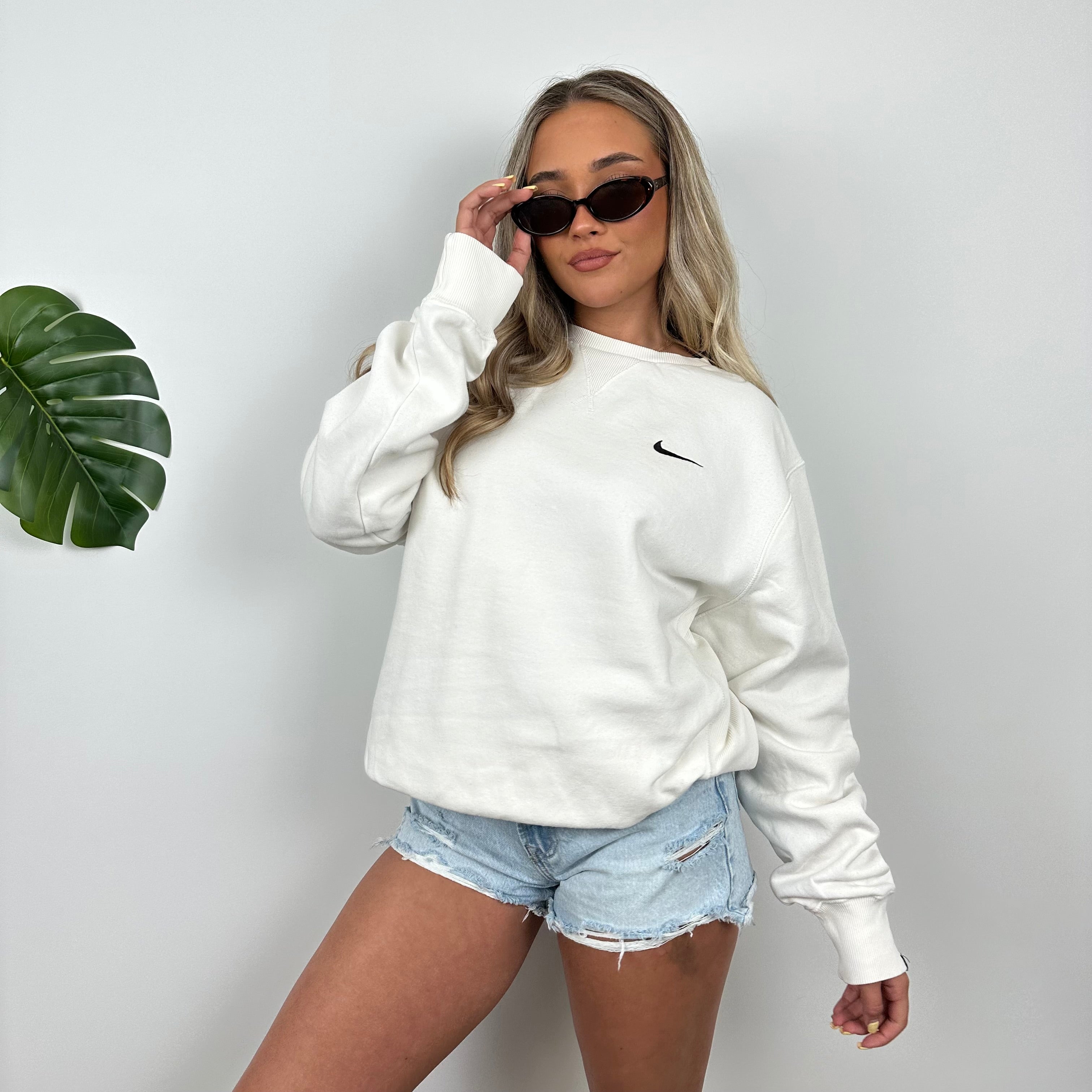 Nike White Embroidered Swoosh Sweatshirt (L)