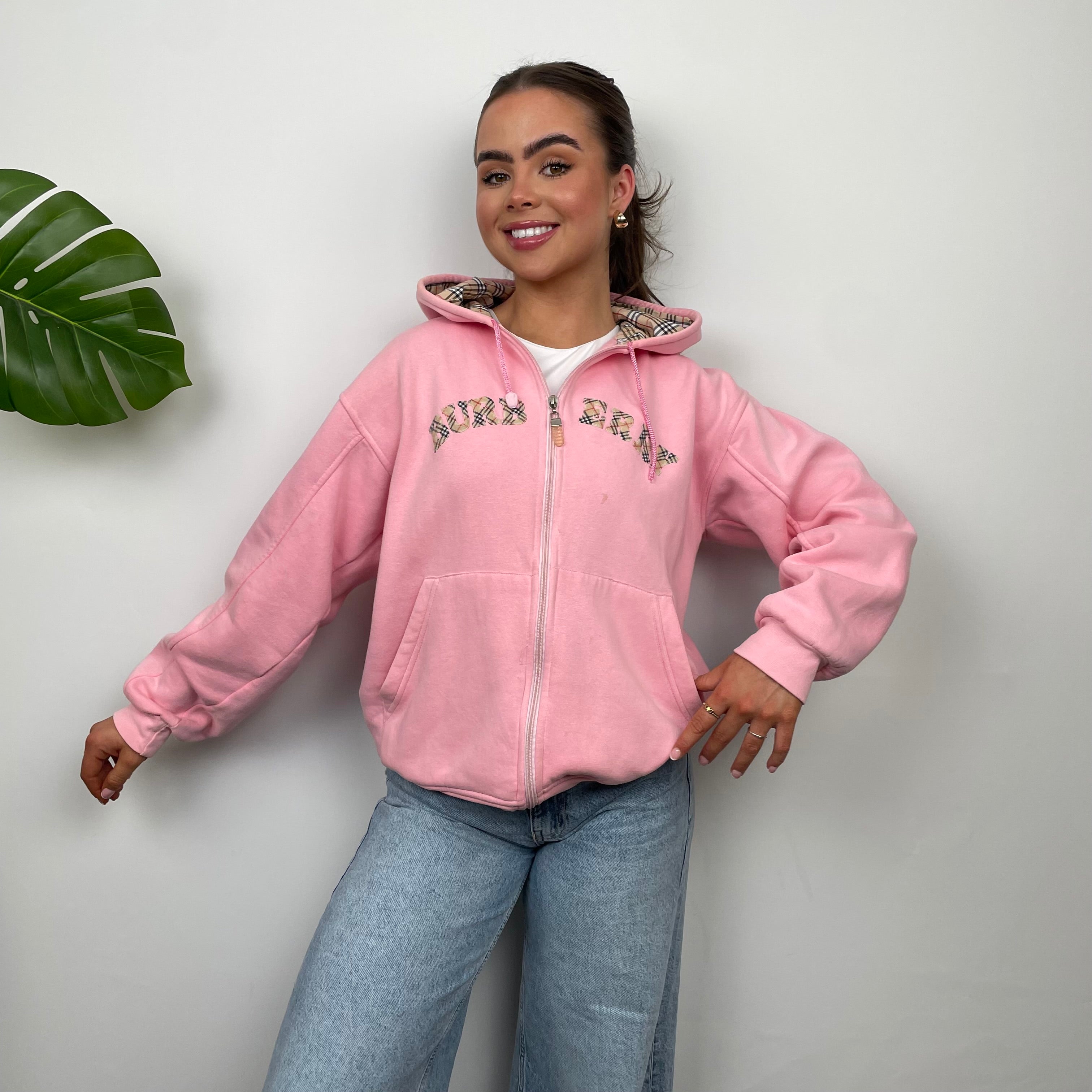 Burberry Pink Embroidered Logo Zip Up Sweatshirt (S)