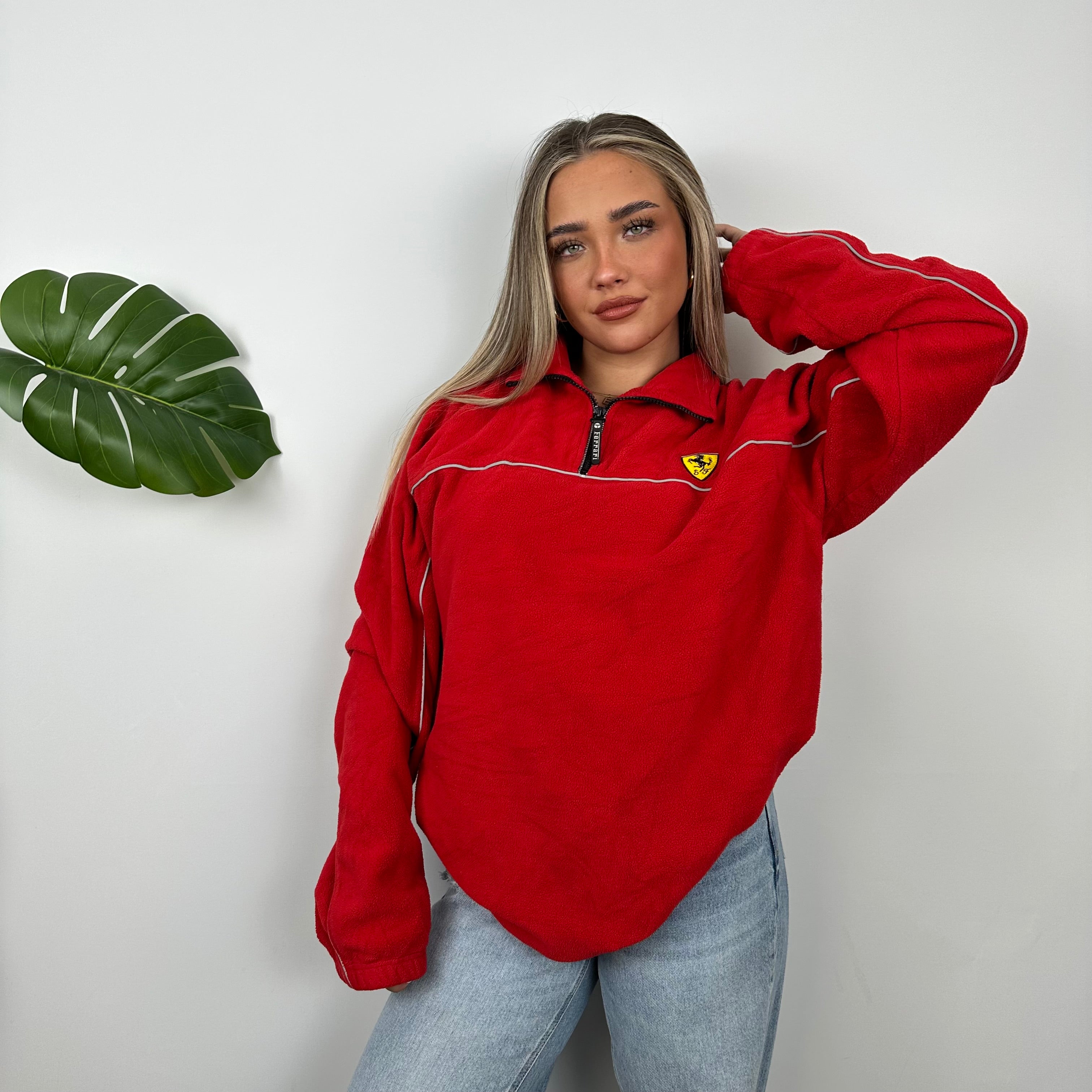 Ferrari Racing Red Embroidered Spell Out Quarter Zip (XL)
