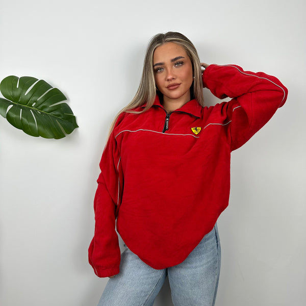 Ferrari Racing Red Embroidered Spell Out Quarter Zip (XL)