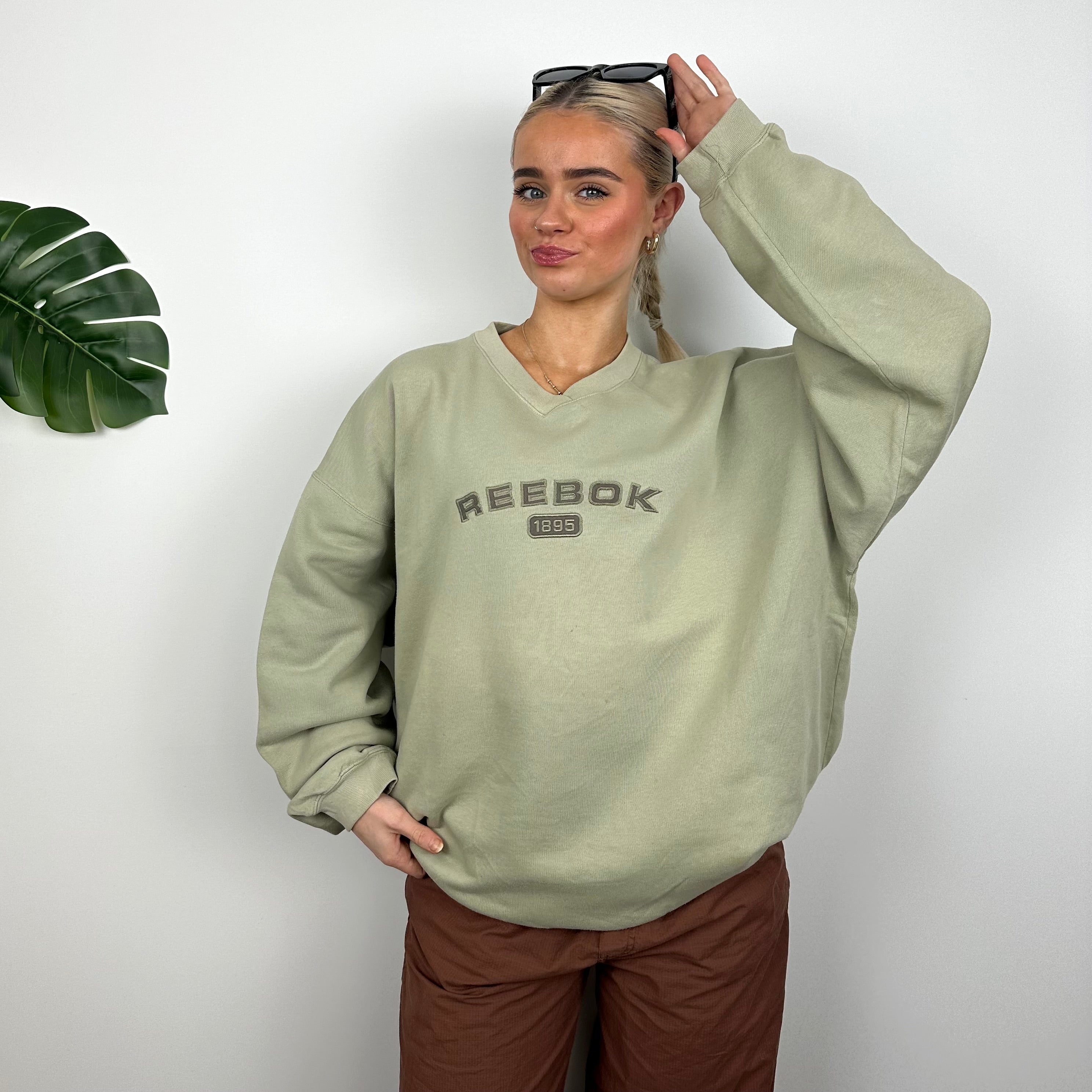 Reebok Khaki Embroidered Spell Out Sweatshirt (L)