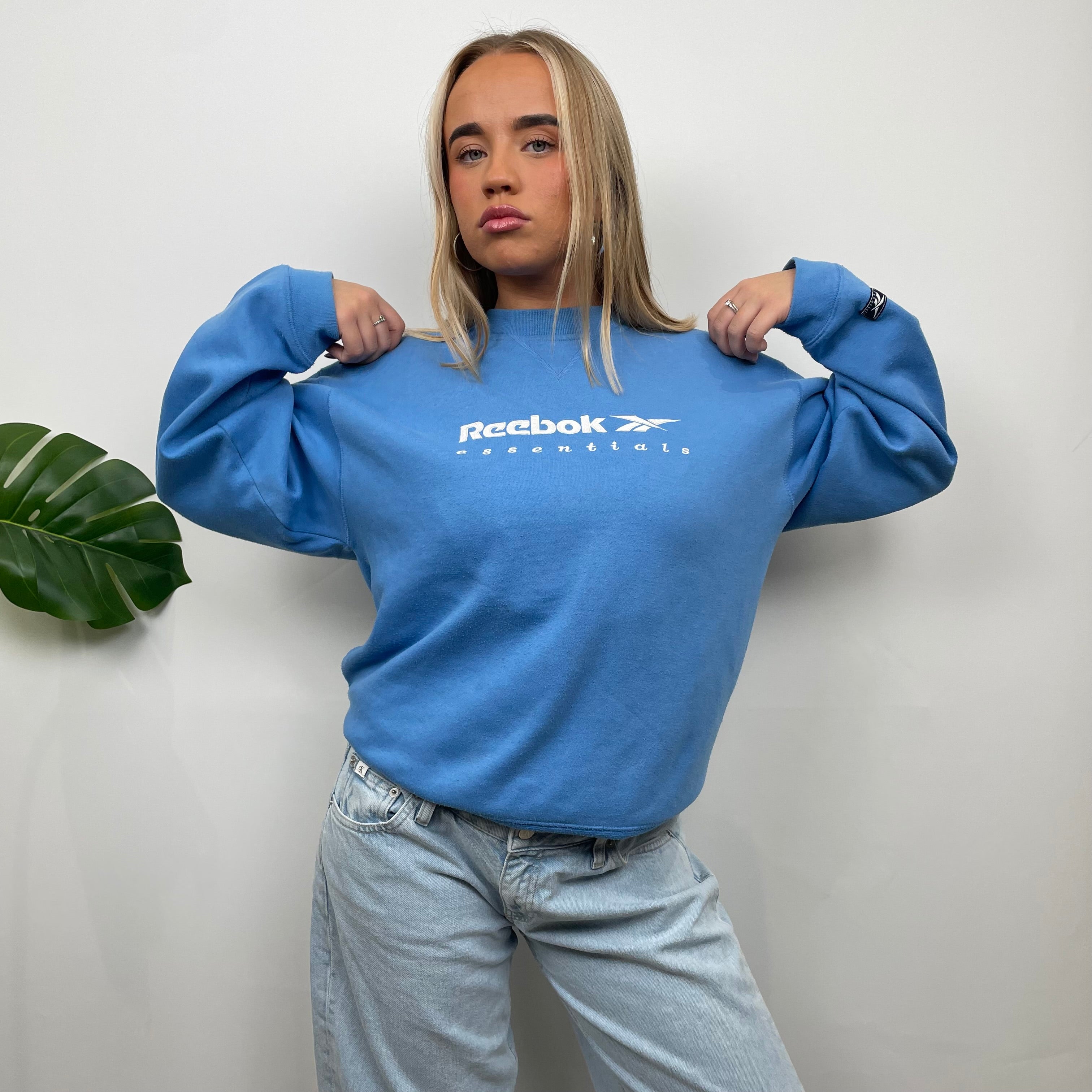 Reebok Blue Embroidered Spell Out Sweatshirt (S)