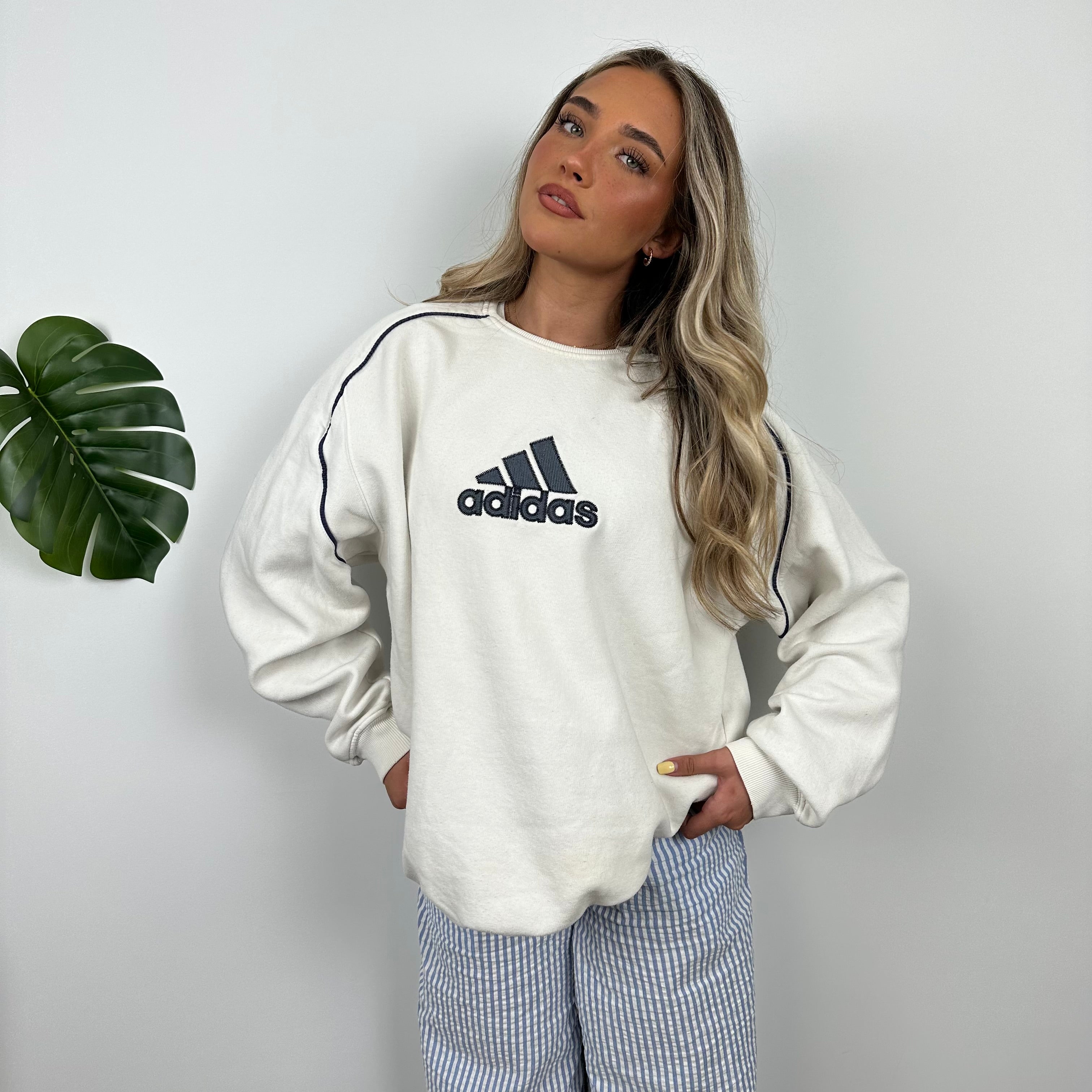 Adidas White Embroidered Spell Out Sweatshirt (M)