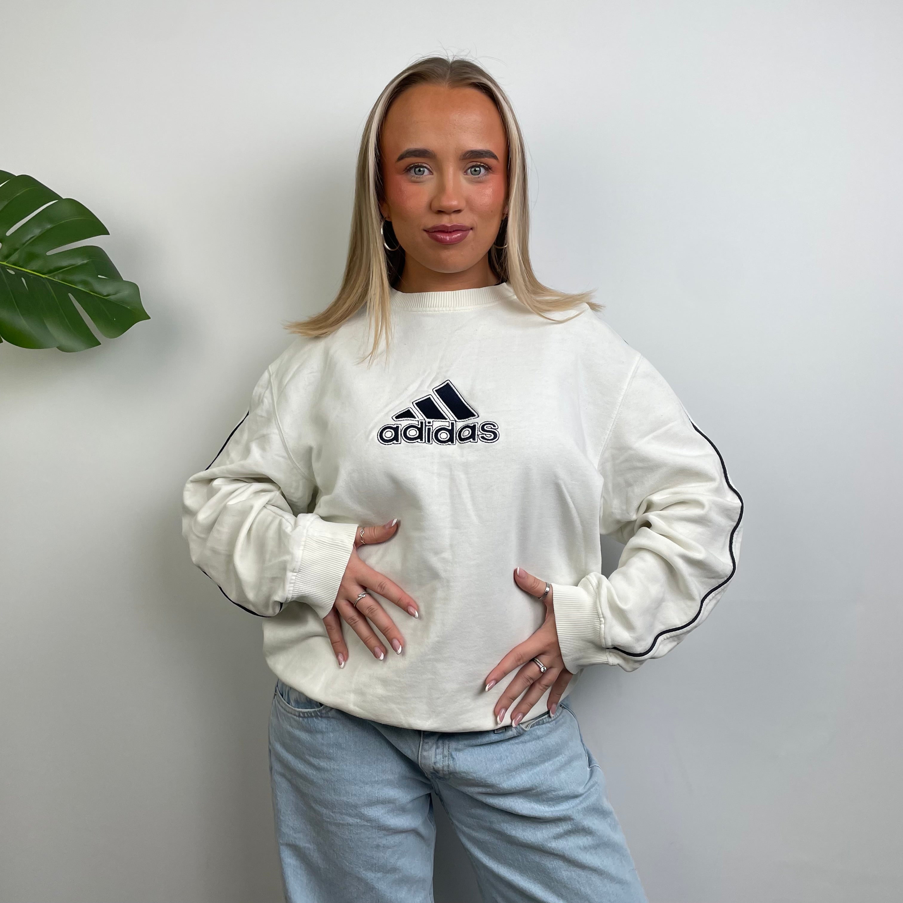 Adidas White Embroidered Spell Out Sweatshirt (L)