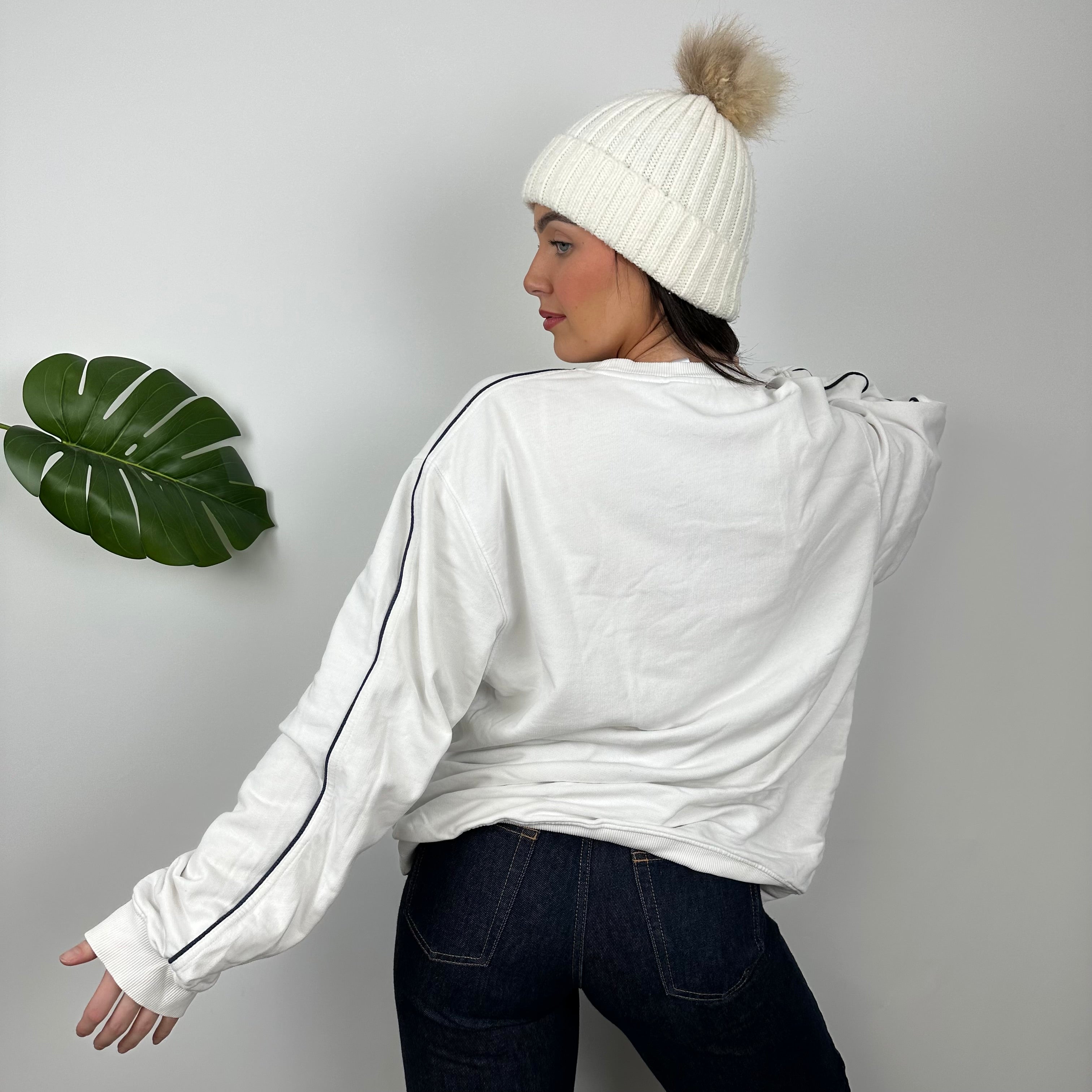Adidas White Embroidered Spell Out Sweatshirt (L)