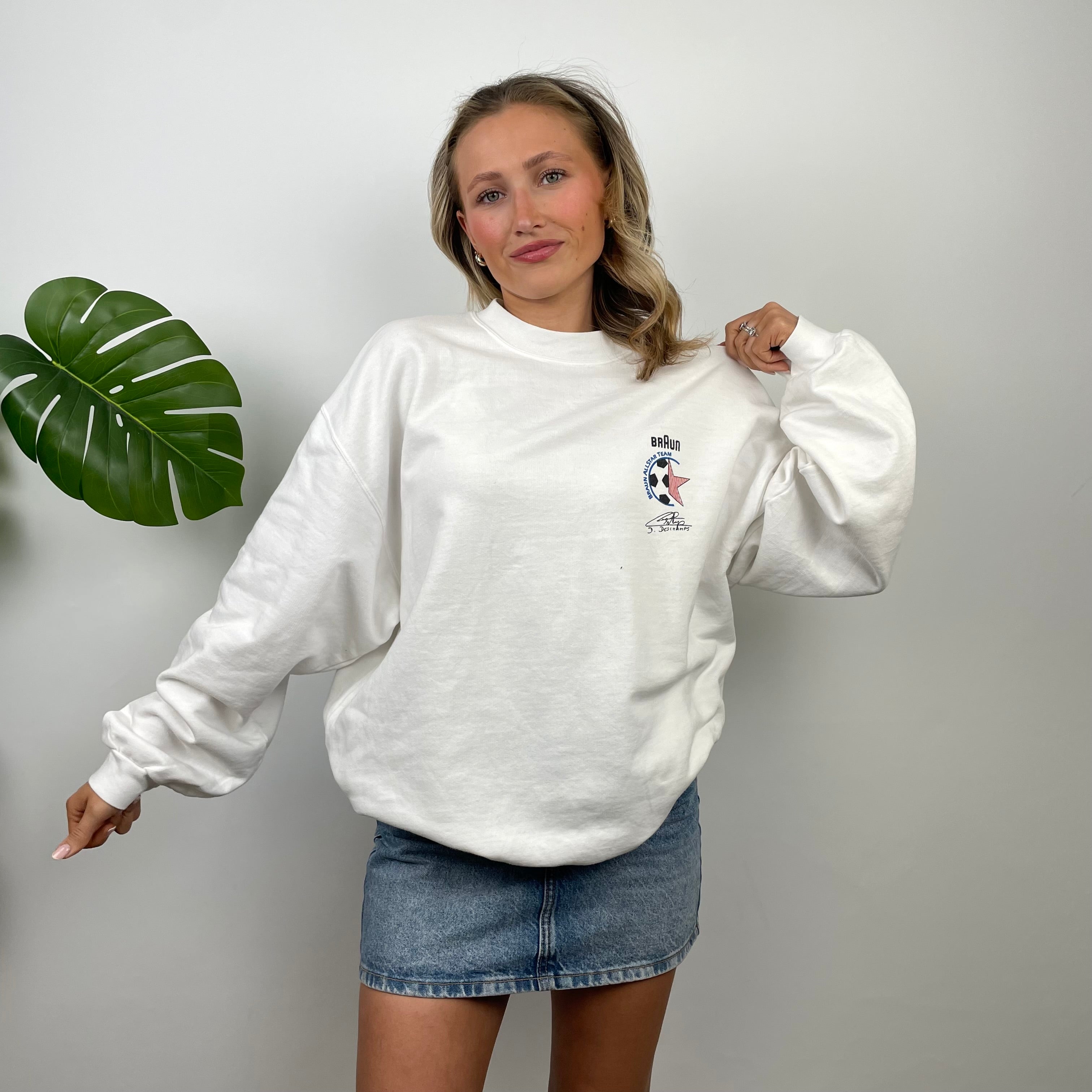 Braun x France 1998 RARE White Embroidered Spell Out Sweatshirt (L)