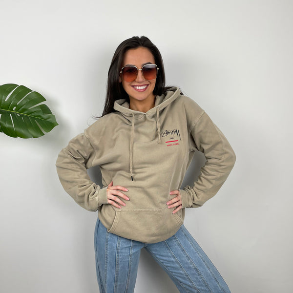 Stussy Brown Embroidered Spell Out Hoodie (L)