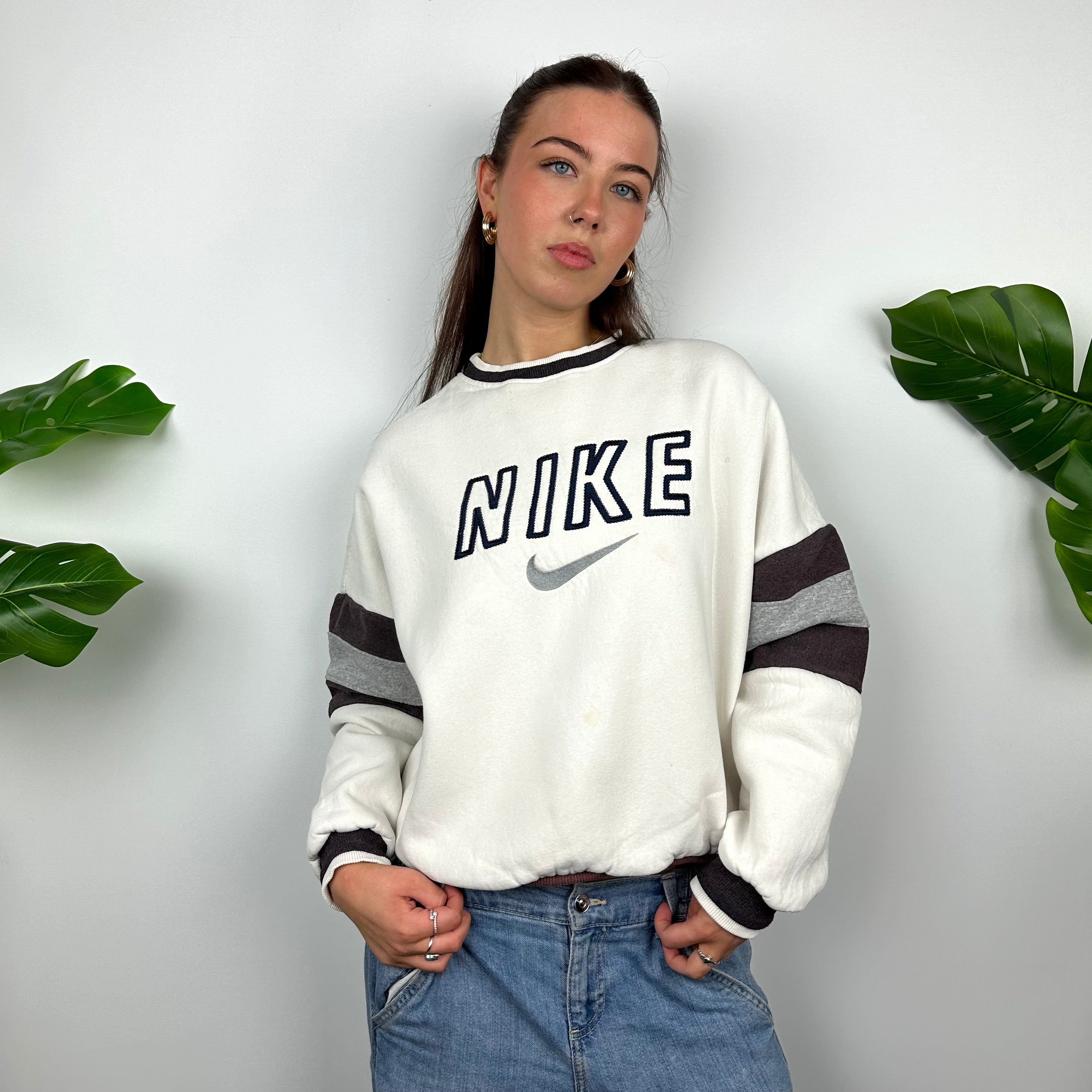 Nike White Embroidered Spell Out Sweatshirt (S)