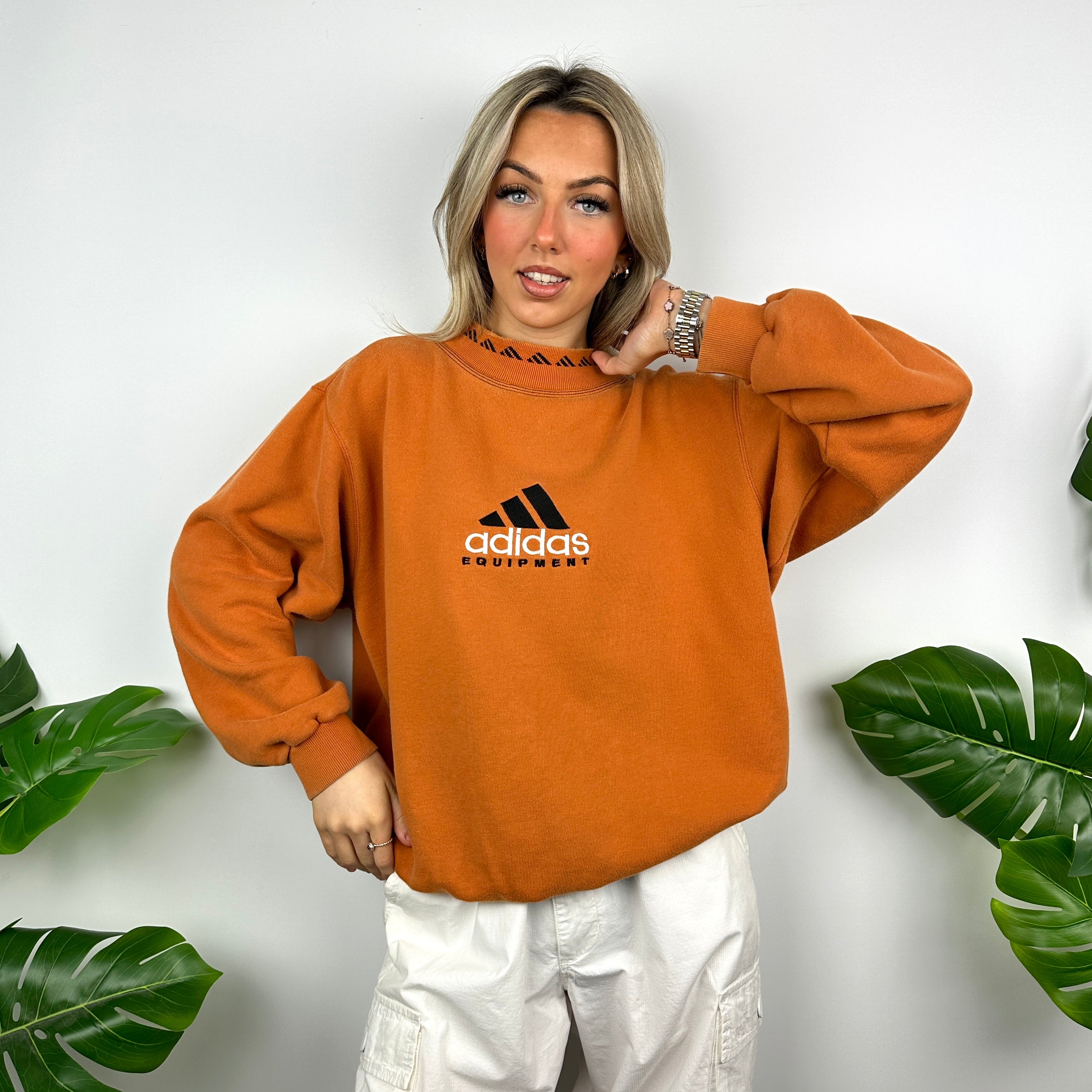 Adidas Equipment RARE Orange Embroidered Spell Out Sweatshirt (M)