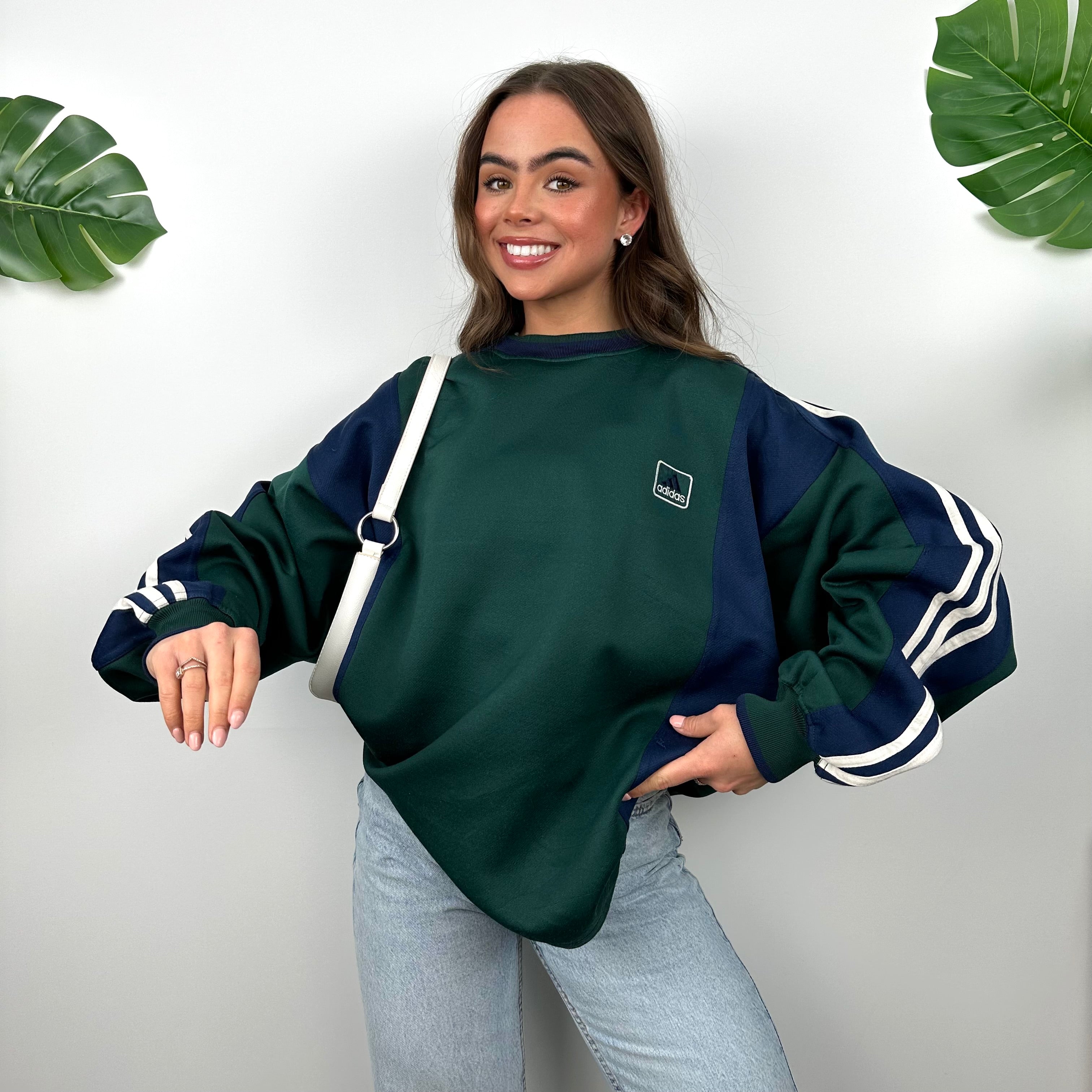 Adidas Green Embroidered Spell Out Sweatshirt (M)