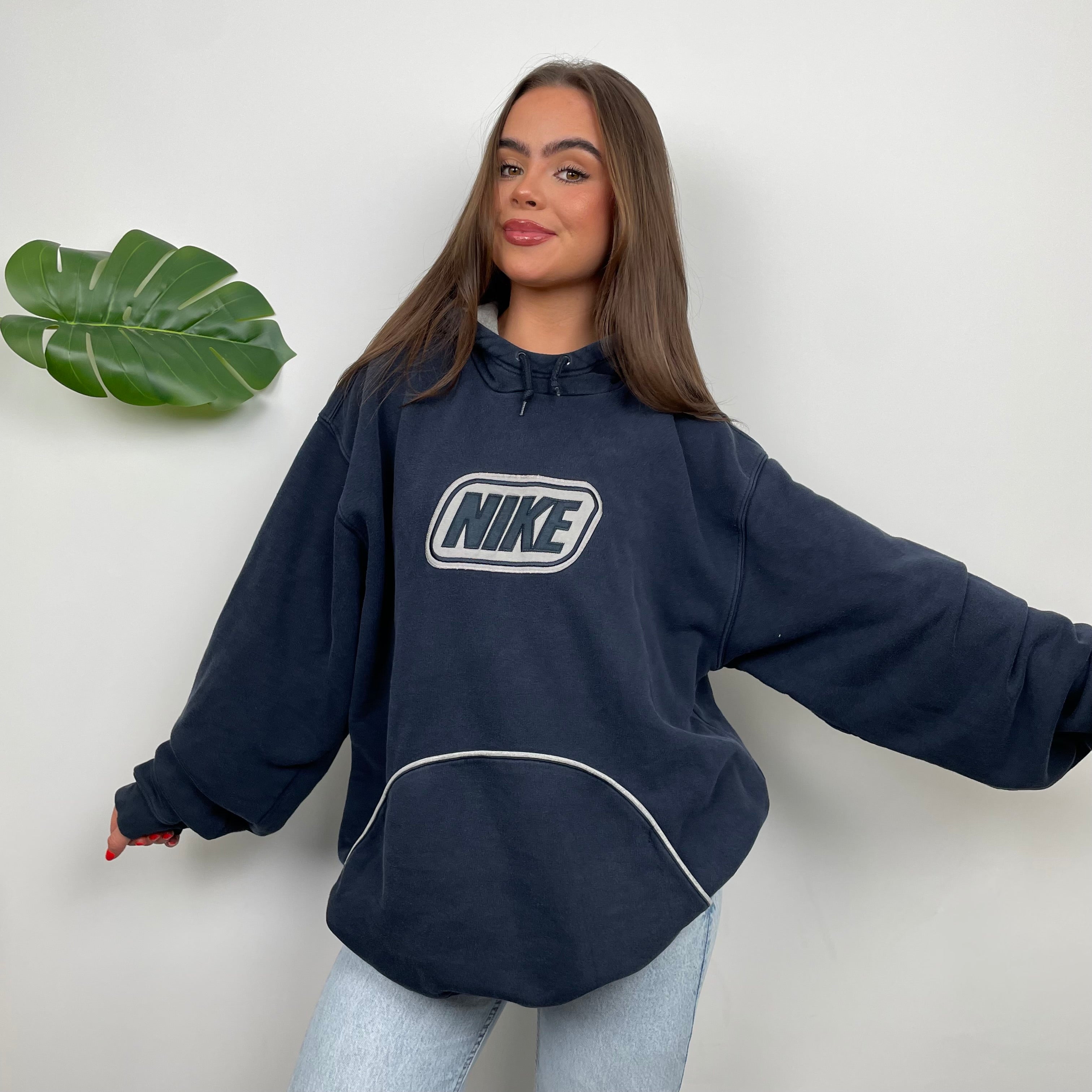 Nike Navy Embroidered Spell Out Hoodie (XL)