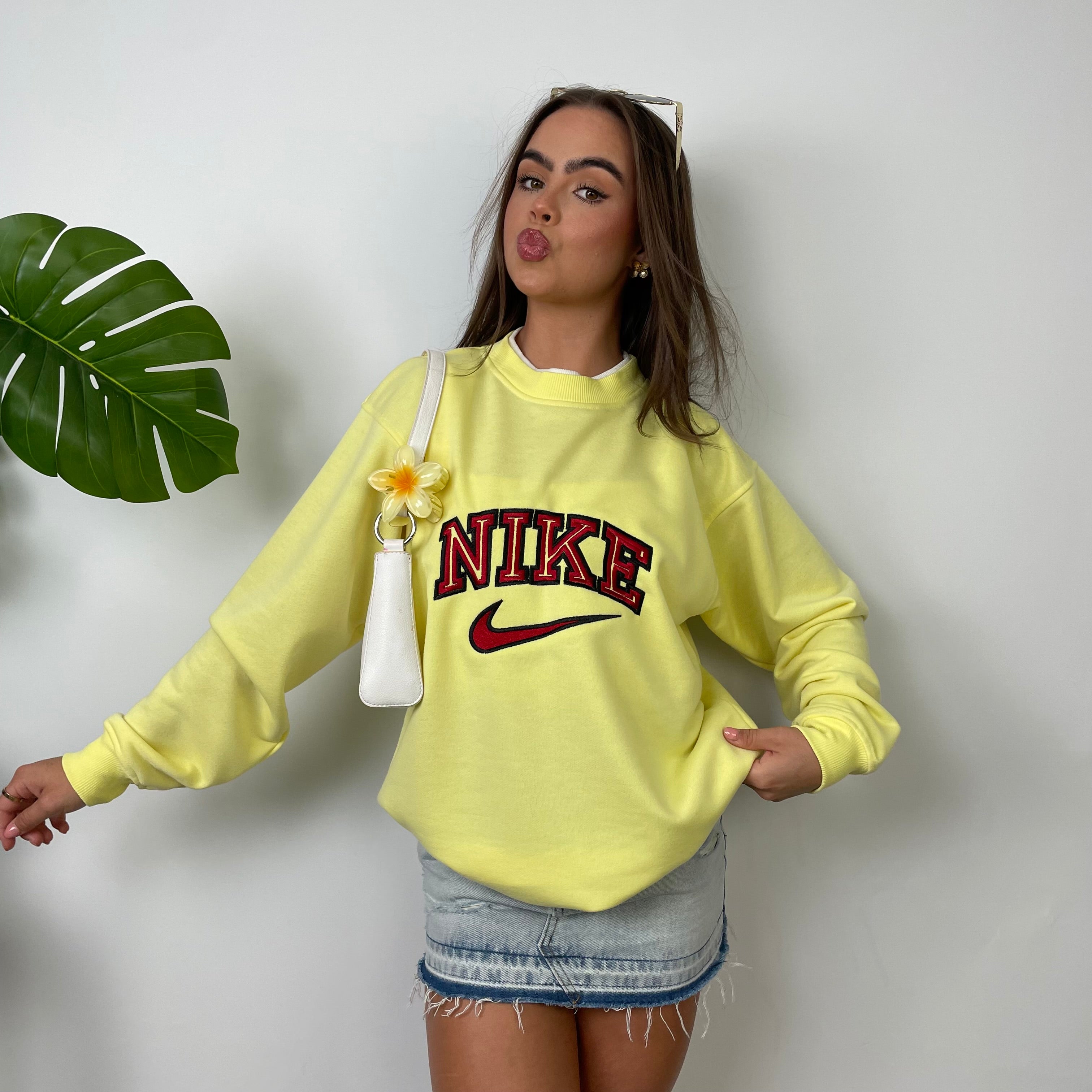 Nike Pastel Yellow Embroidered Spell Out Sweatshirt (L)