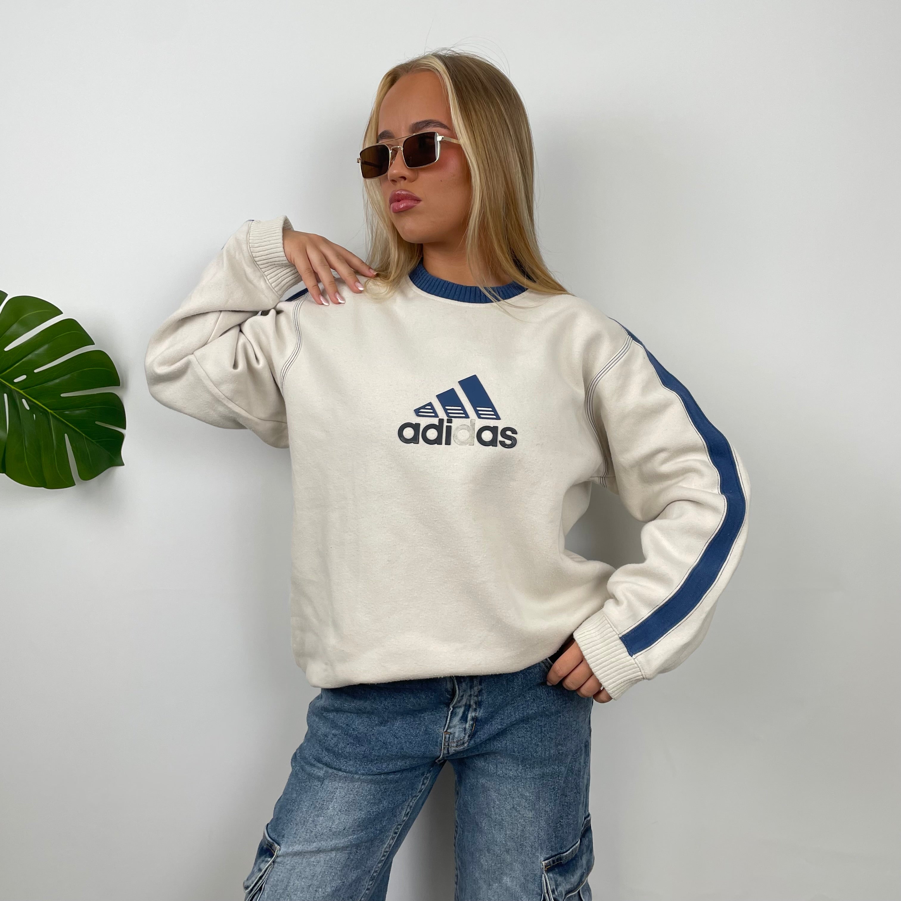 Adidas Cream Embroidered Spell Out Sweatshirt (M)