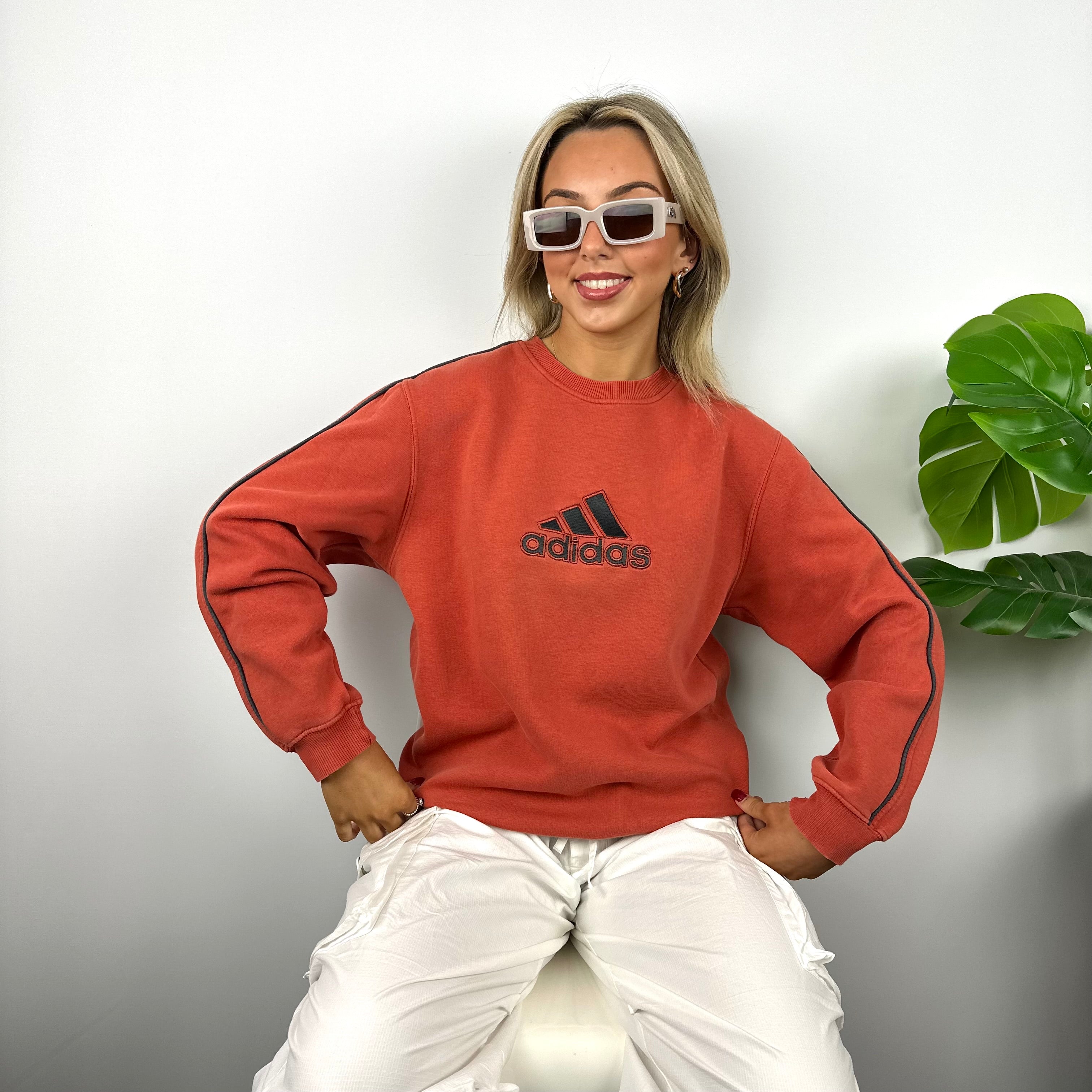 Adidas Orange Embroidered Spell Out Sweatshirt (M)