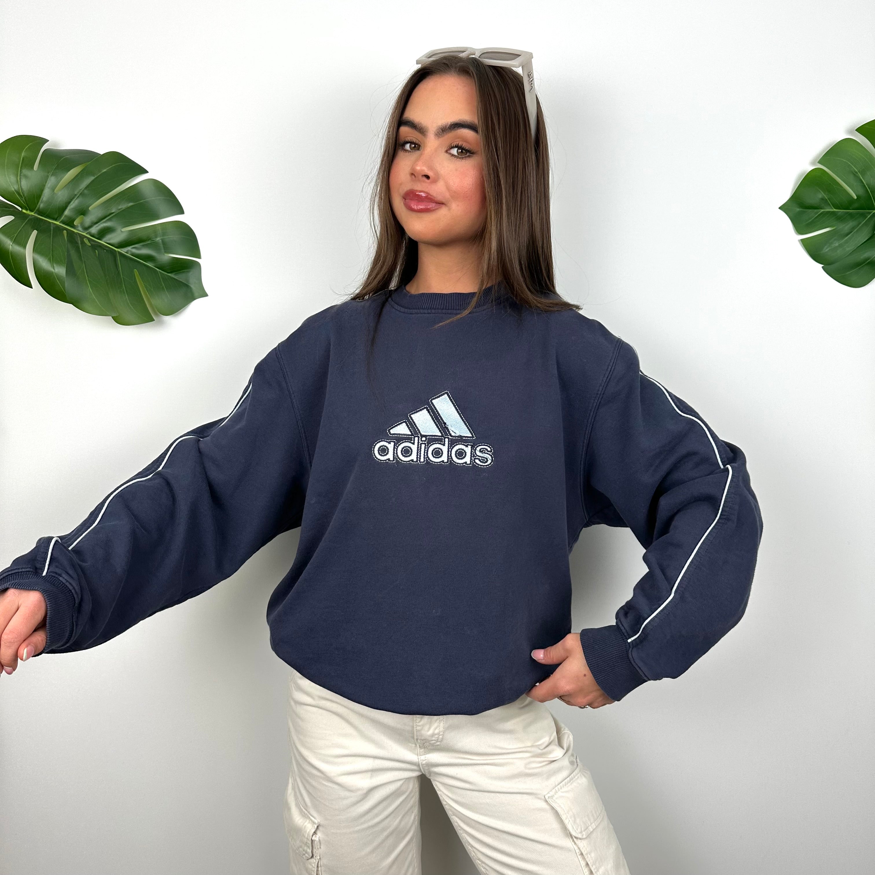 Adidas Navy Embroidered Spell Out Sweatshirt (M)