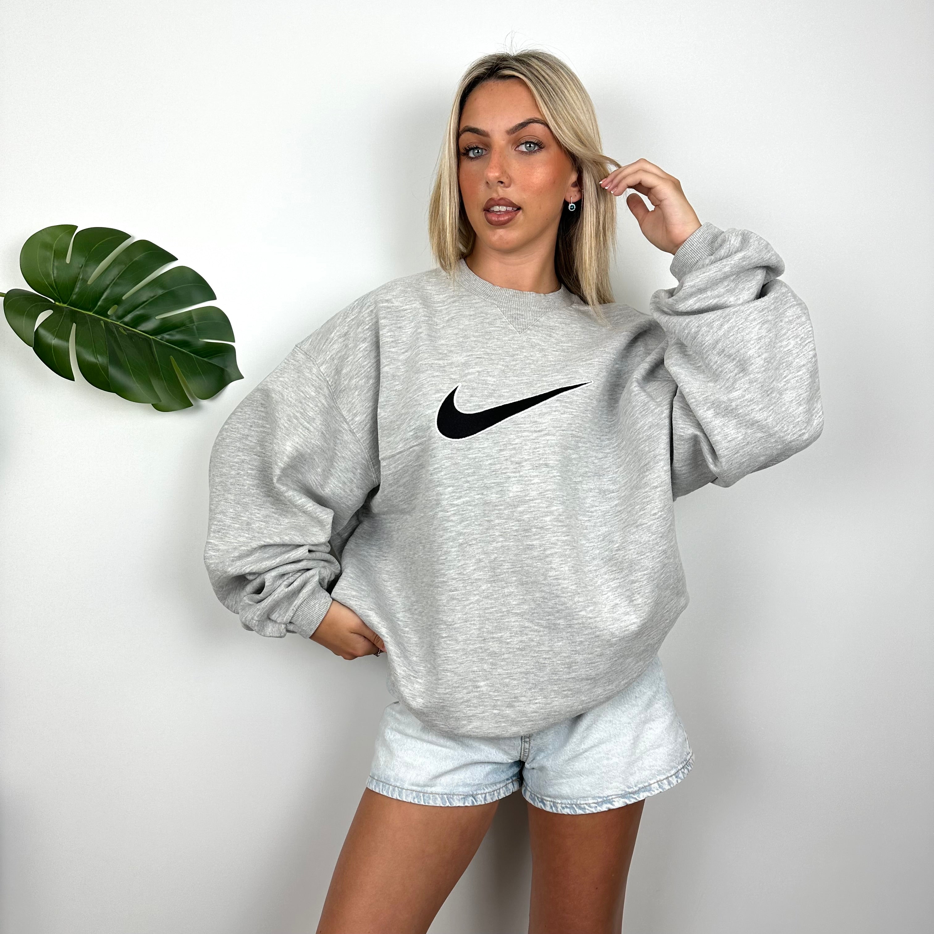 Nike Grey Embroidered Swoosh Sweatshirt (XXL)