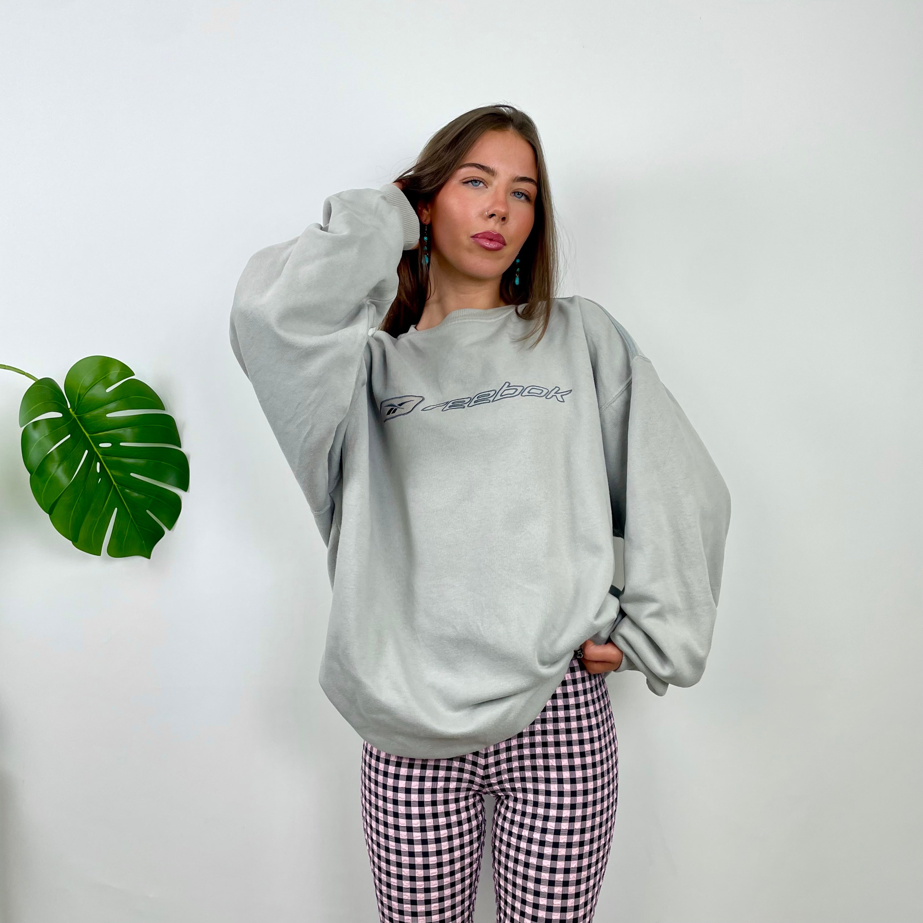 Reebok Baby Blue Embroidered Spell Out Sweatshirt (XL)