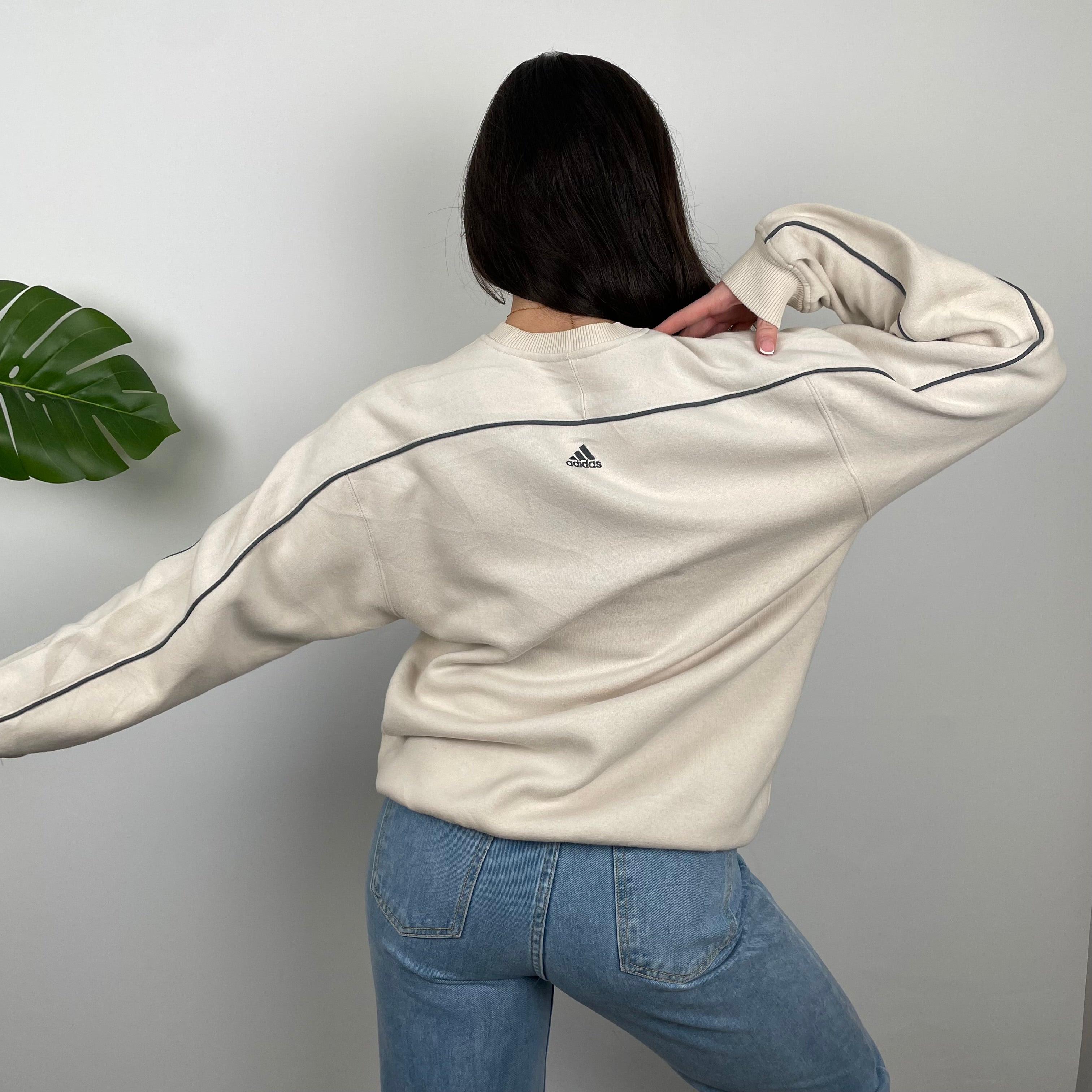 Adidas Cream Embroidered Spell Out Sweatshirt (M)