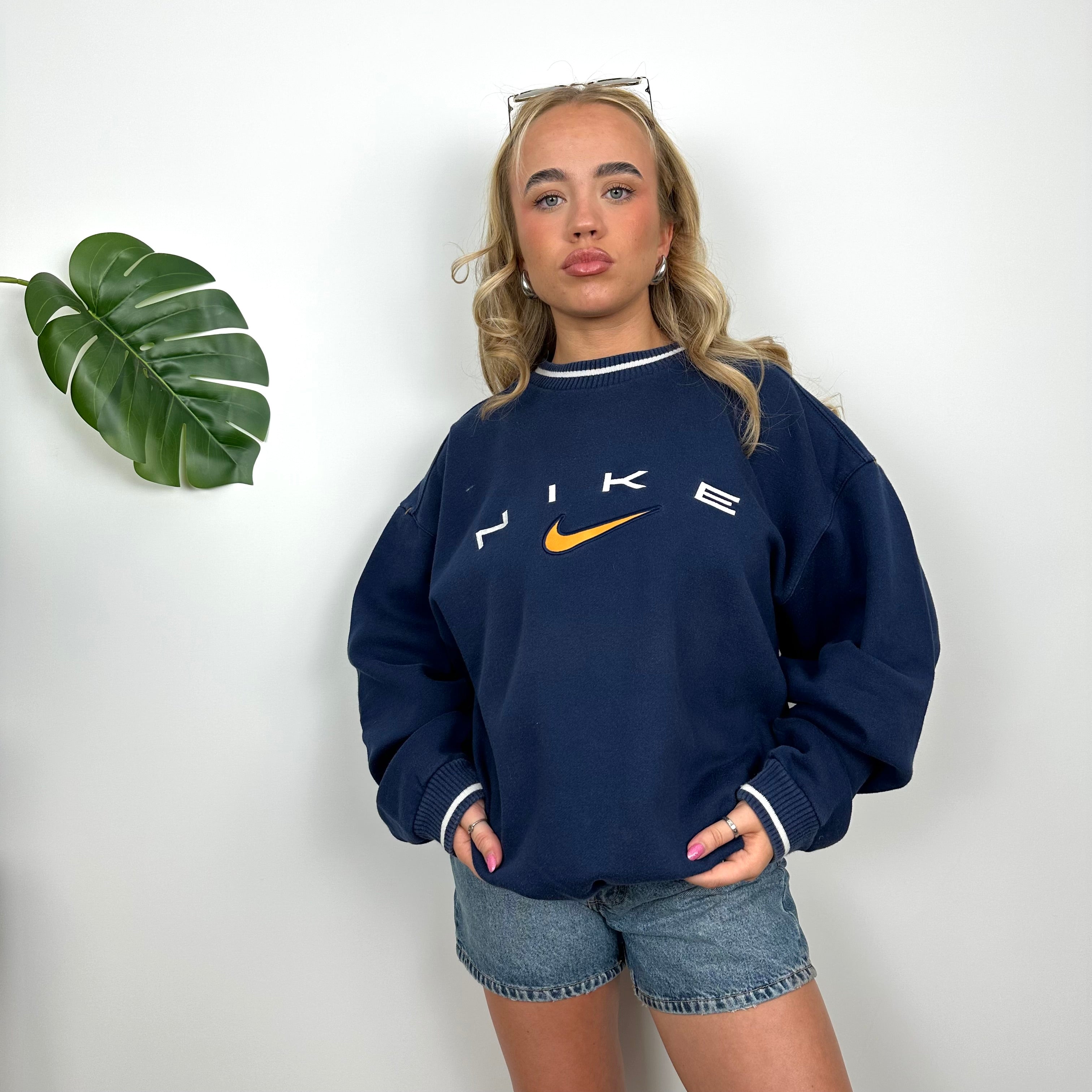 Nike Navy Embroidered Spell Out Sweatshirt (L)