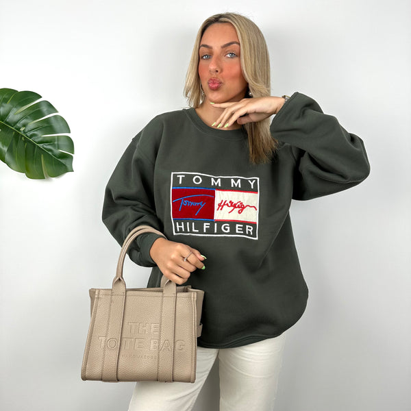 Tommy Hilfiger Green Embroidered Spell Out Sweatshirt (L)