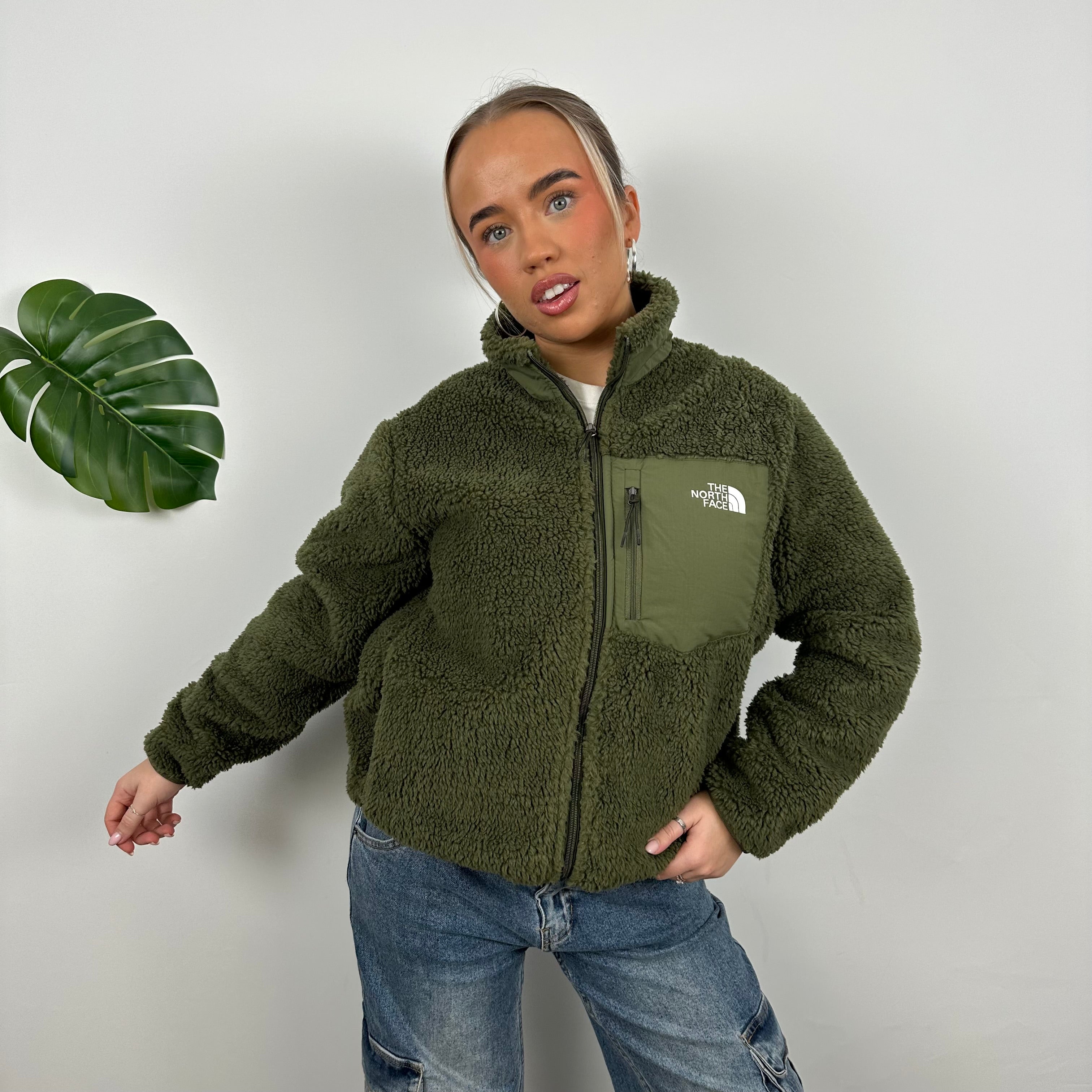 North Face Green Teddy Bear Fleece Zip Up Jacket (M)