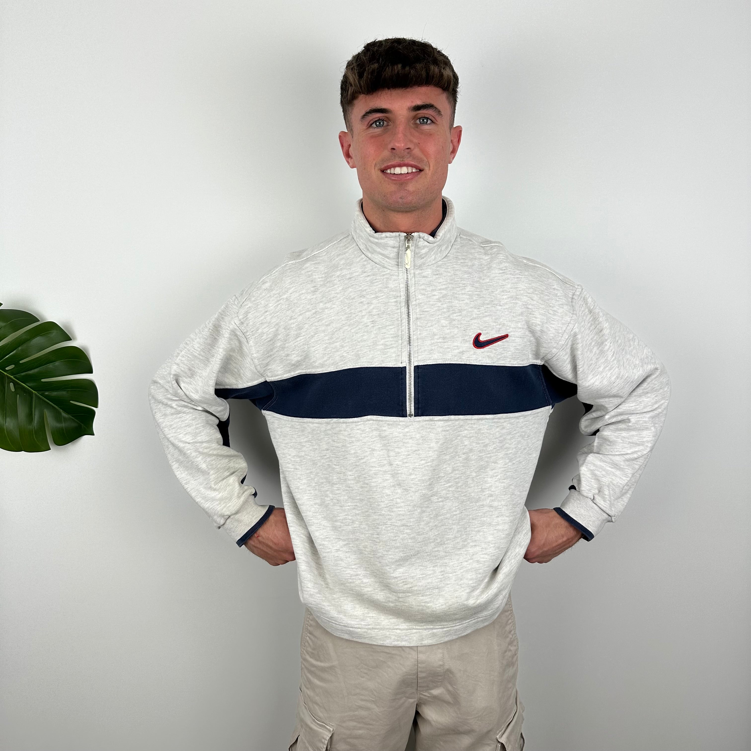 Nike Grey Embroidered Swoosh Quarter Zip Sweatshirt (L)