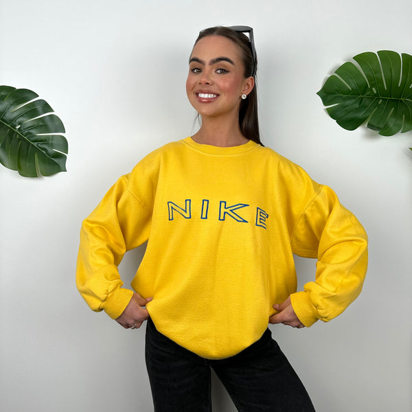 Nike Yellow Embroidered Spell Out Sweatshirt (M)